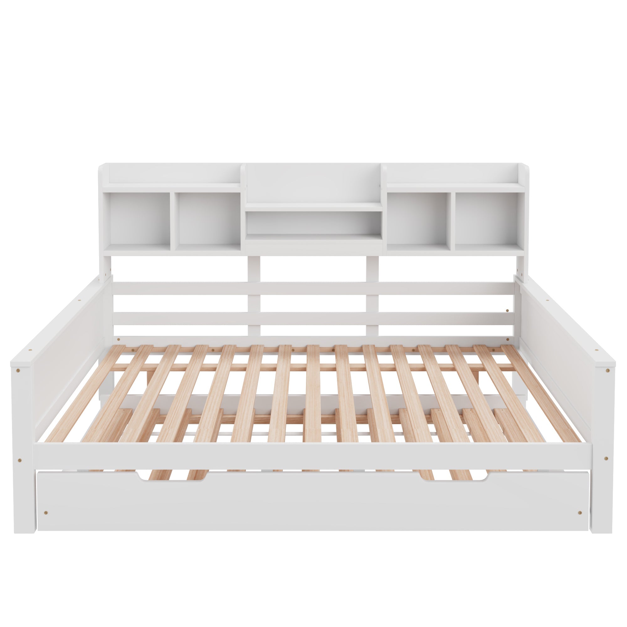 Sofa Bed, Pull-Out 140x200CM, Storage & Slatted Frame, Pine Wood White