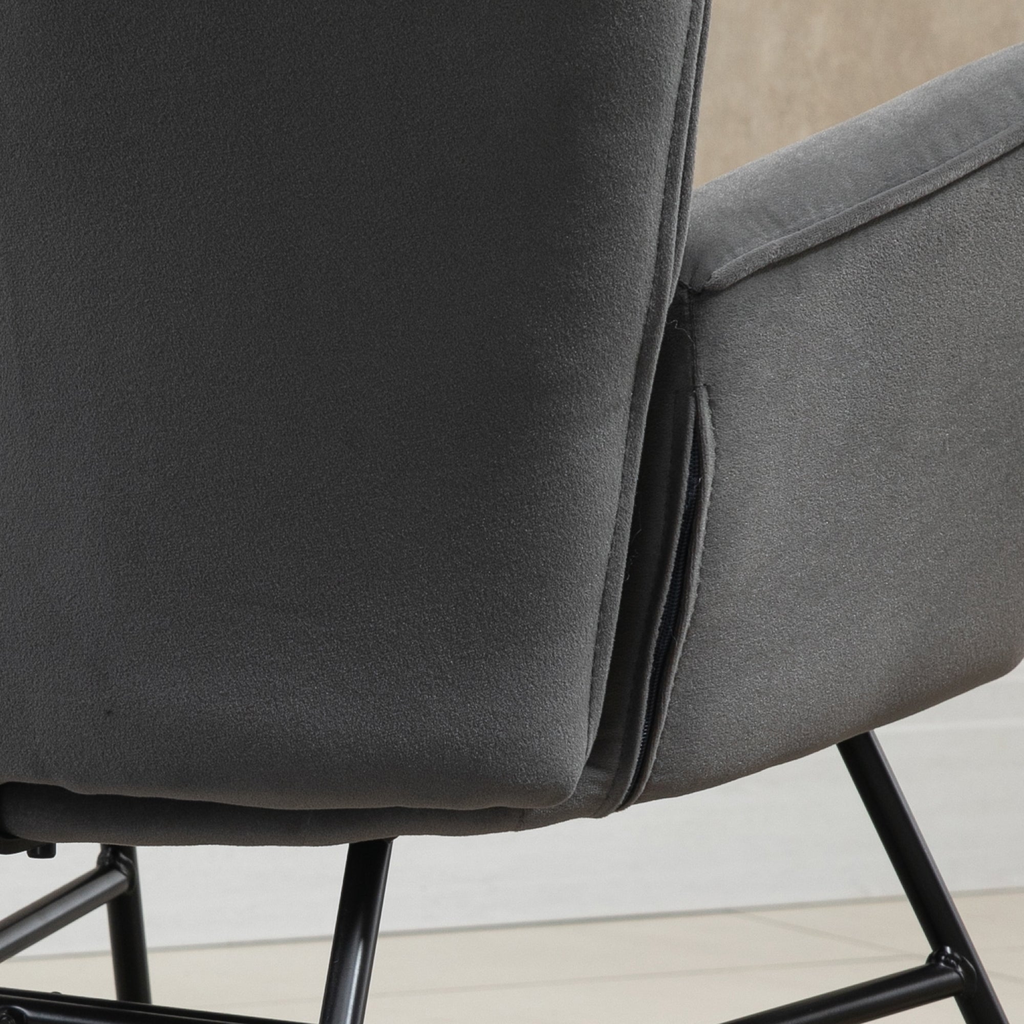 Rocking Chair Upholstered Lounge Steel Frame, Velvety Polyester