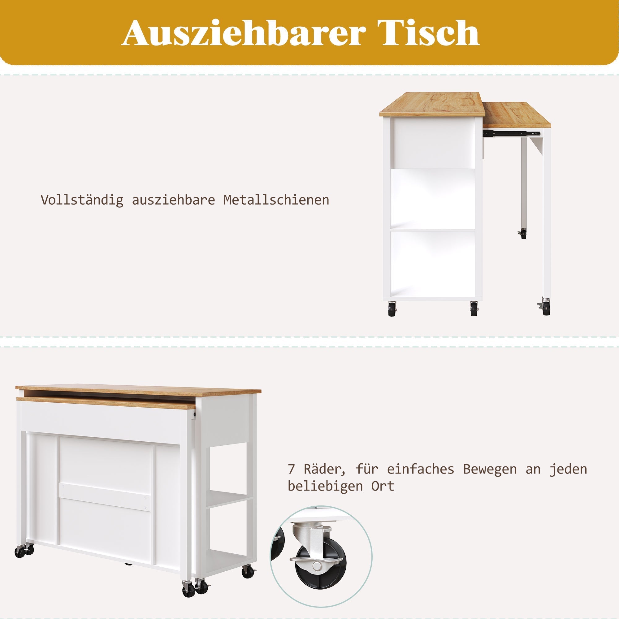 Kitchen Island Mobile Serving Trolley Storage 2 Drawers - Wood Grain