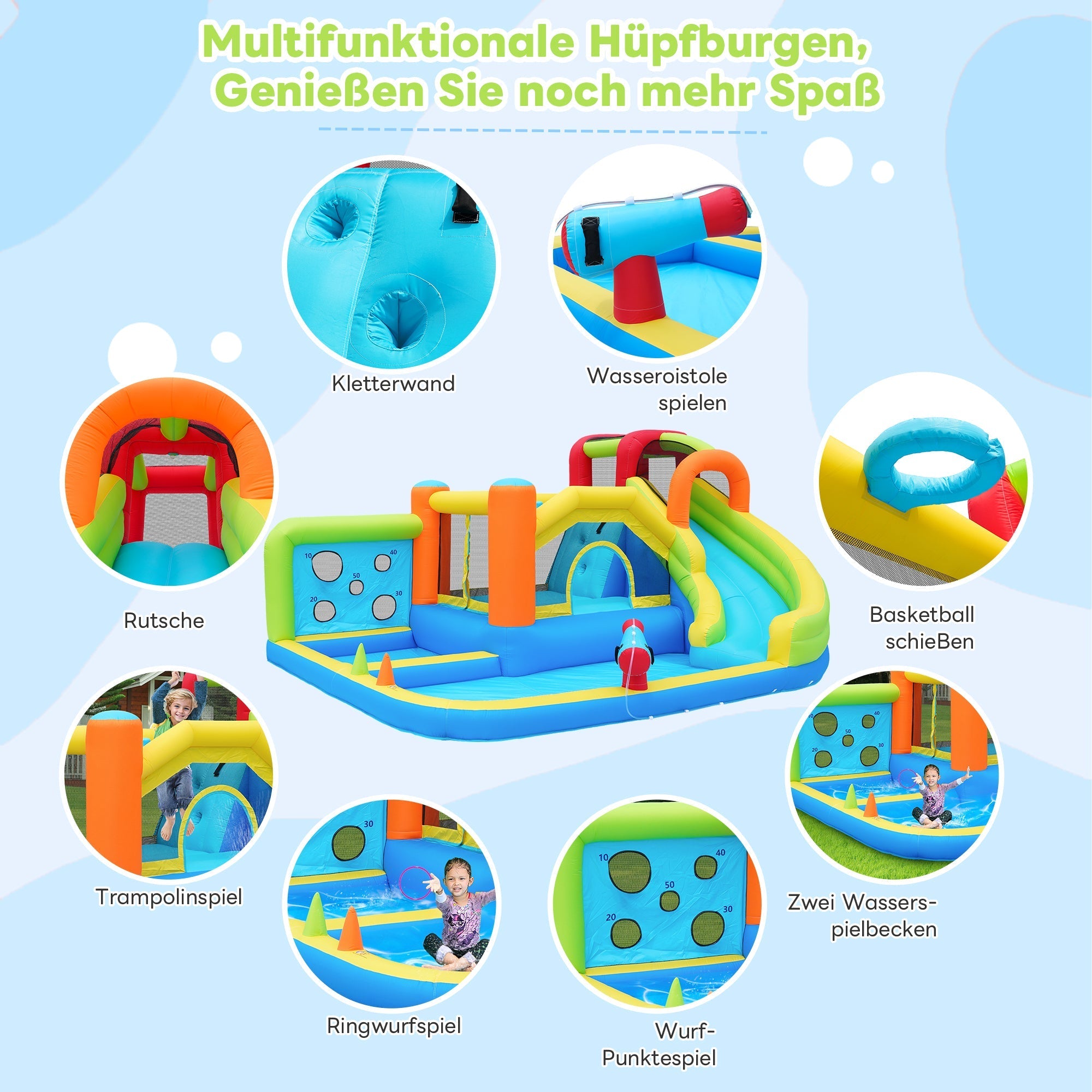 Bouncy Castle with Blower, Multifunctional Water and Trampoline Park