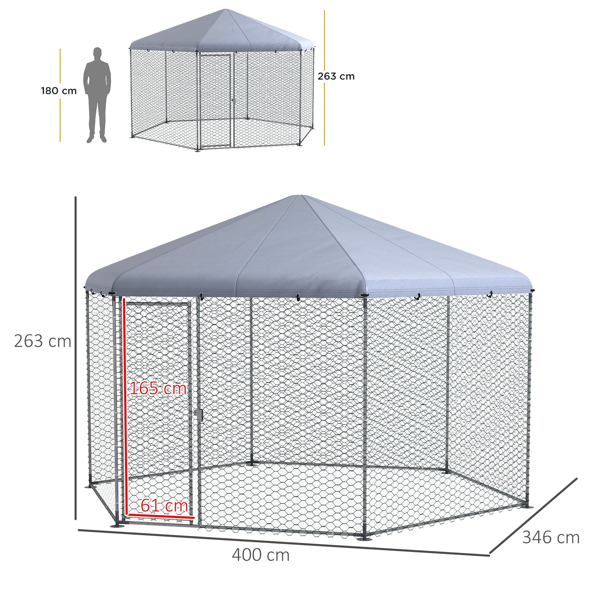 Chicken Coop Steel Run Cage with Cover & Door for 10-15 Animals, Grey