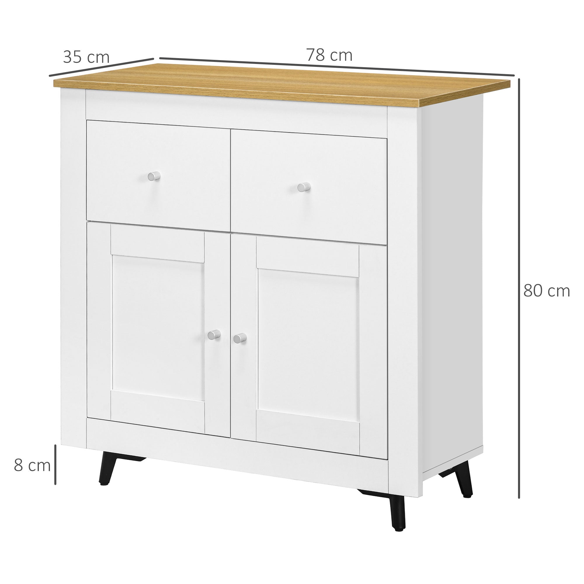 Sideboard Storage Cabinet with Double Doors and Drawers, White Engineered Wood