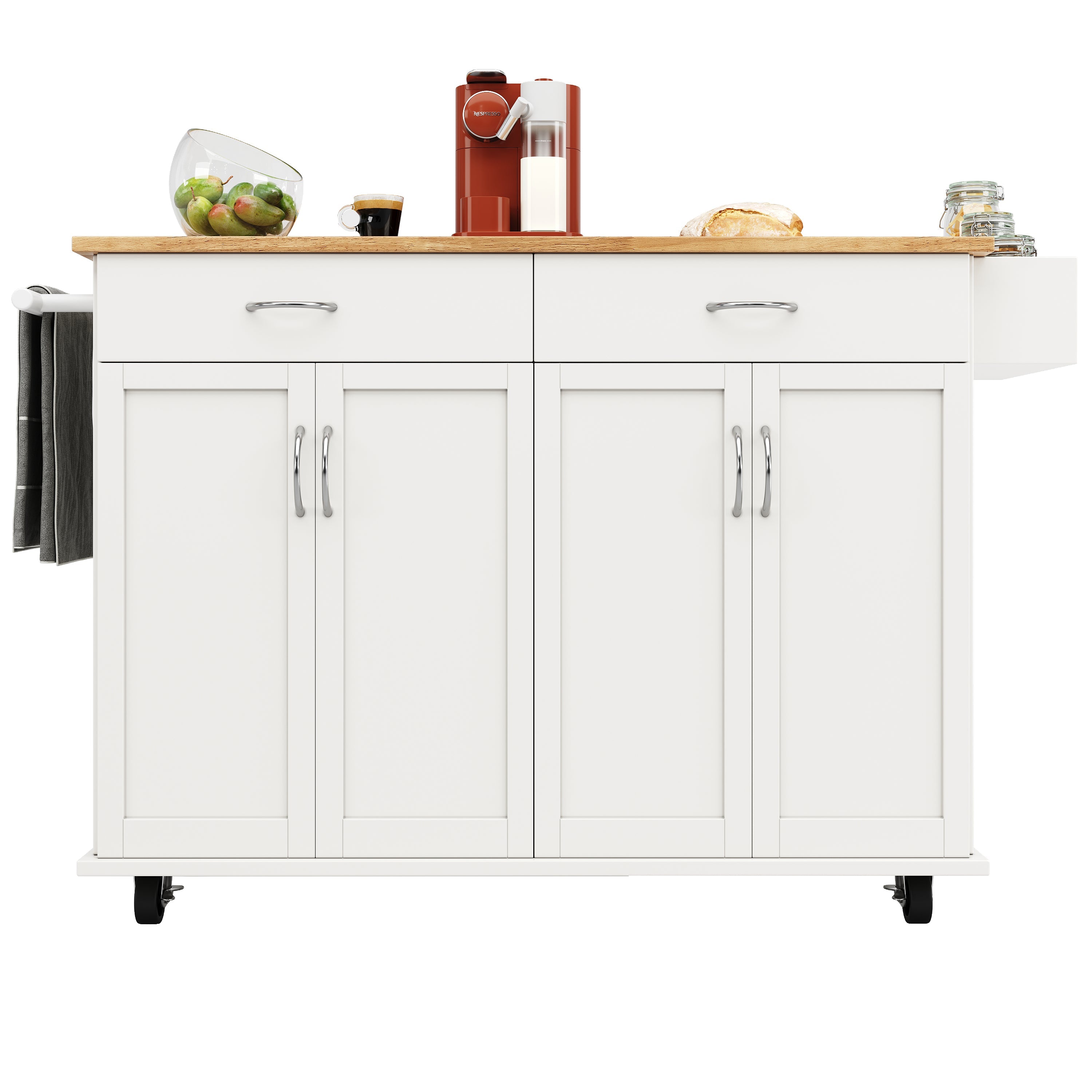 Modern Kitchen Island Dining Table Storage 106cm - White