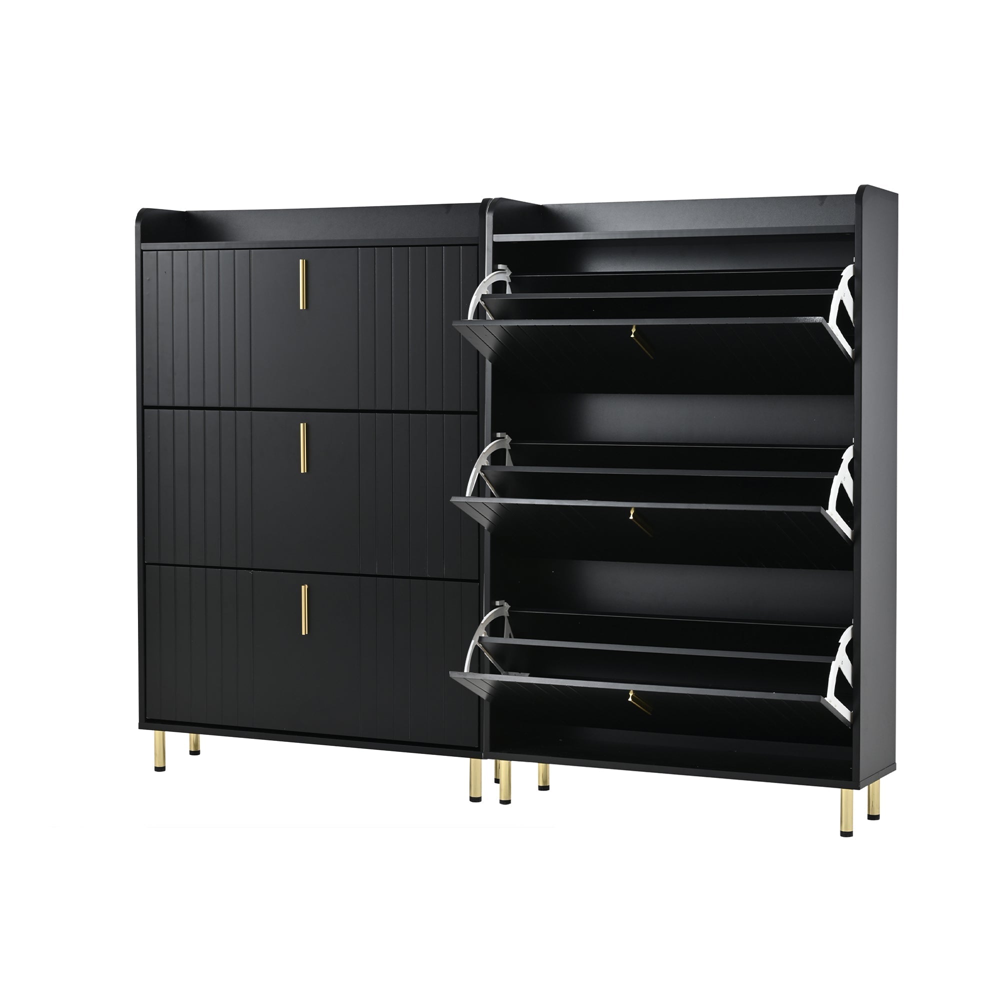 Set of 2 Shoe Cabinets with 6 Adjustable Compartments and Anti-Tip Device, Black
