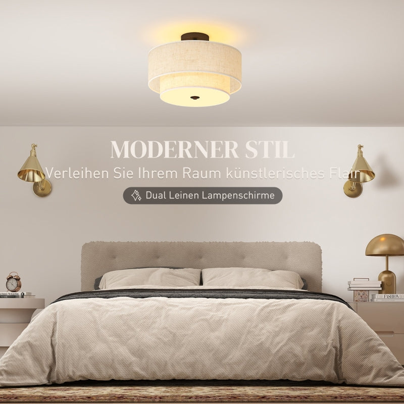 Deckenlampe, Doppelschirme, Pendelleuchte, Leinenoptik, Cremeweiß