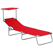 Sun Lounger Folding Portable with Sunshade, 187cm Red