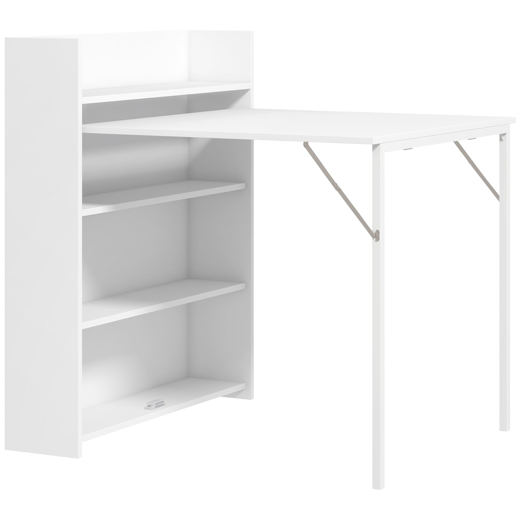 Folding Dining Table Space-Saving 4 Shelves Anti-Tip - White