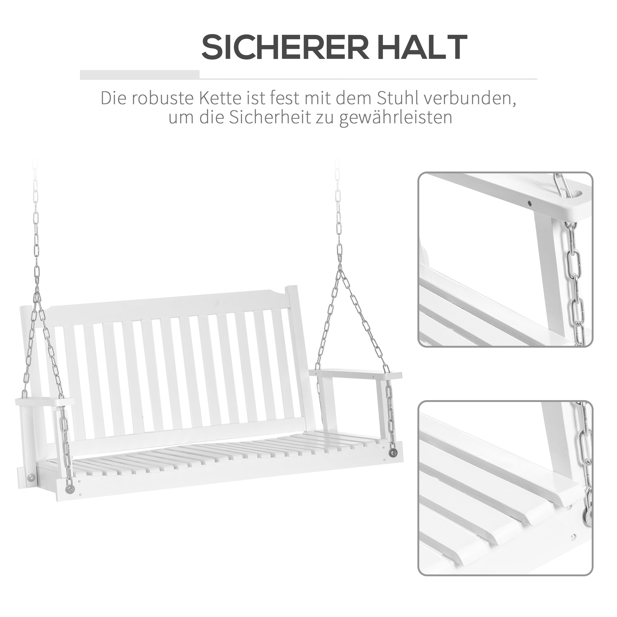 Garden Swing Bench 2-Person Solid Wood Patio/Terrace, White