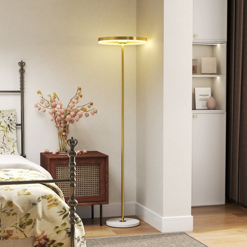 Floor lamp LED dimmable with 3 light colors, foot switch, metal stand, gold