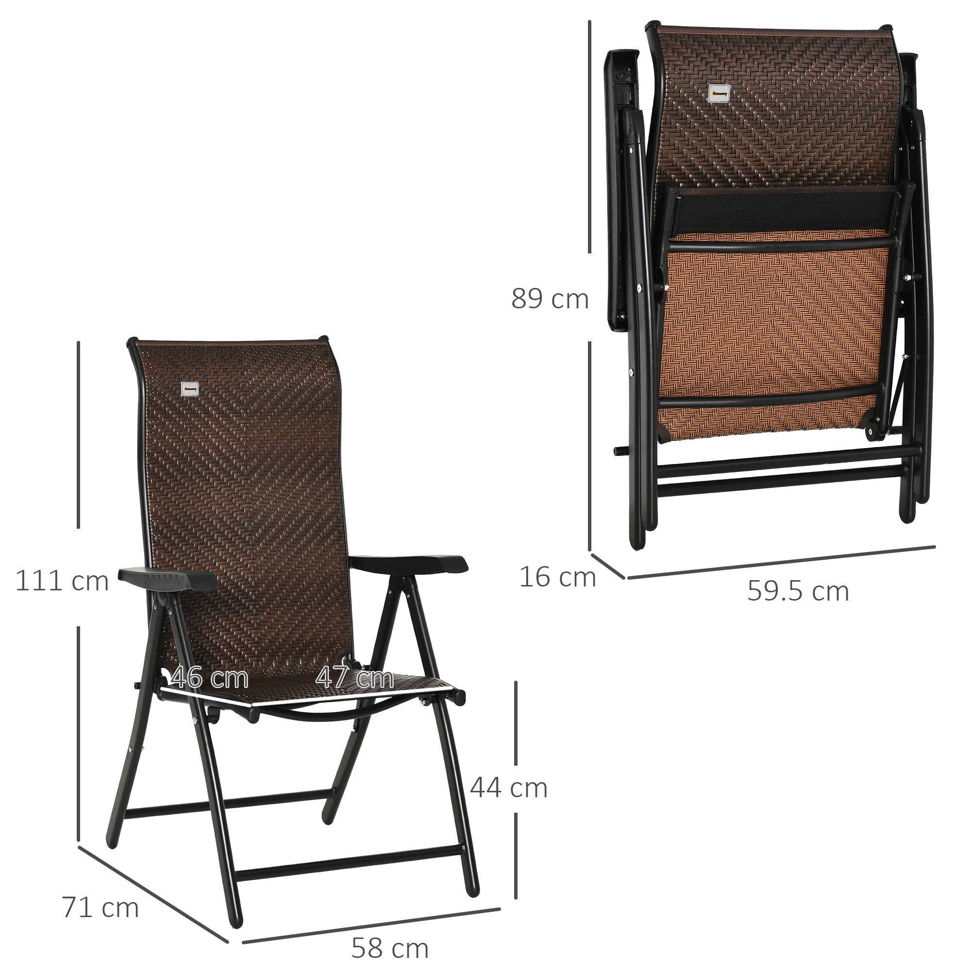 Polyrattan Folding Chair Adjustable Backrest Armrests Garden 7-Position