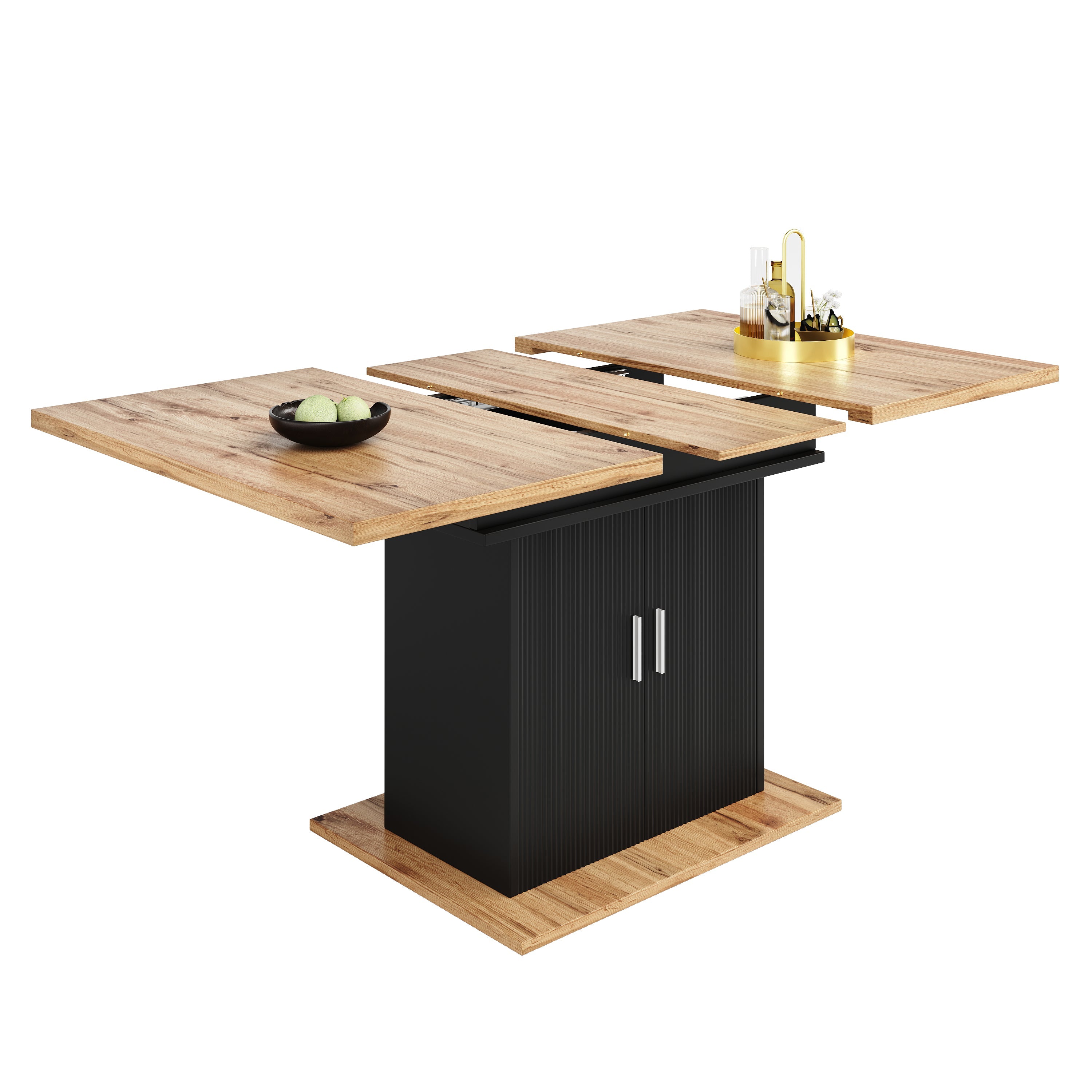 Telescopic Extendable Dining Table 140x70cm Storage Shelf - Natural/Black