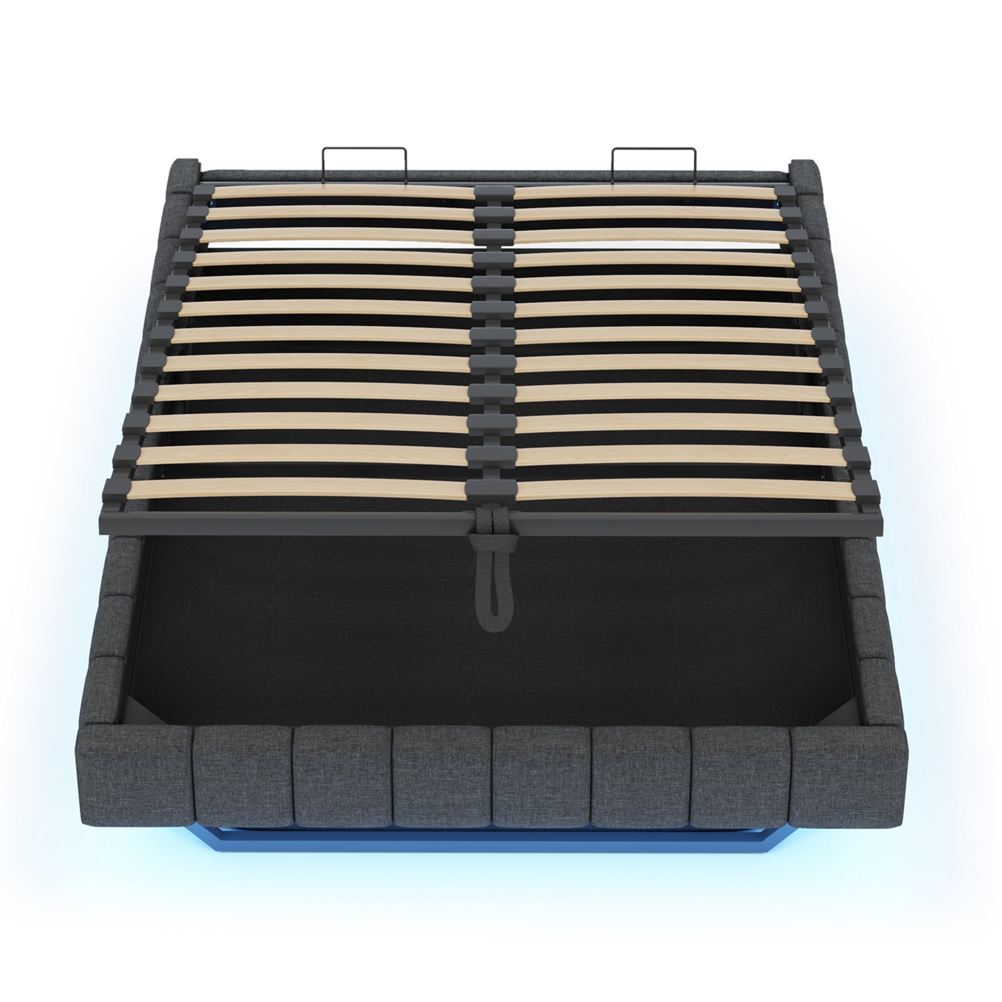 Upholstered Bed 160x200cm, Hydraulic Floating Storage Frame with LED Light, Linen Grey