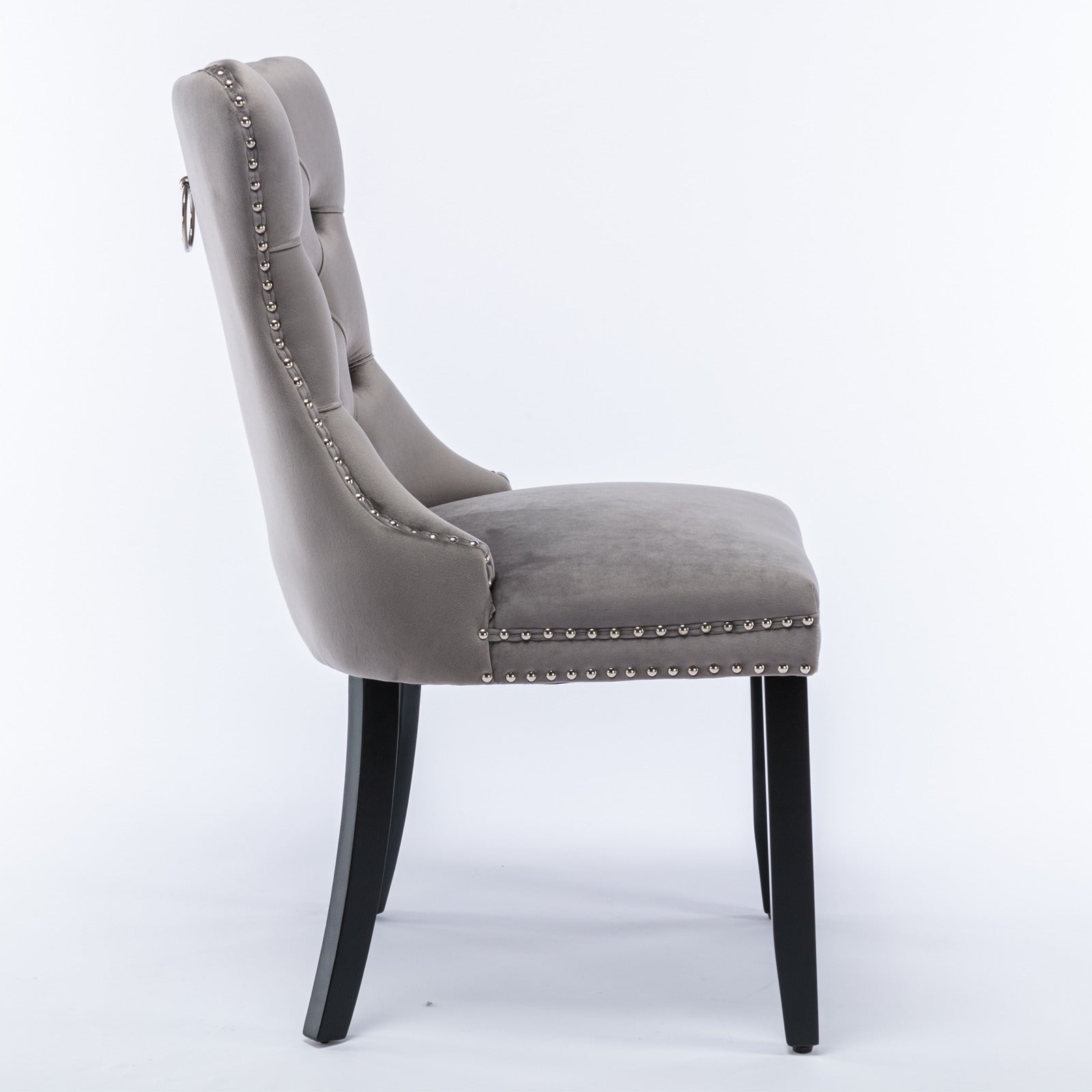 Nikki Collection Dining Chair Set 2-Pcs Tufted Upholstered Solid Wood Legs Grey Velvet