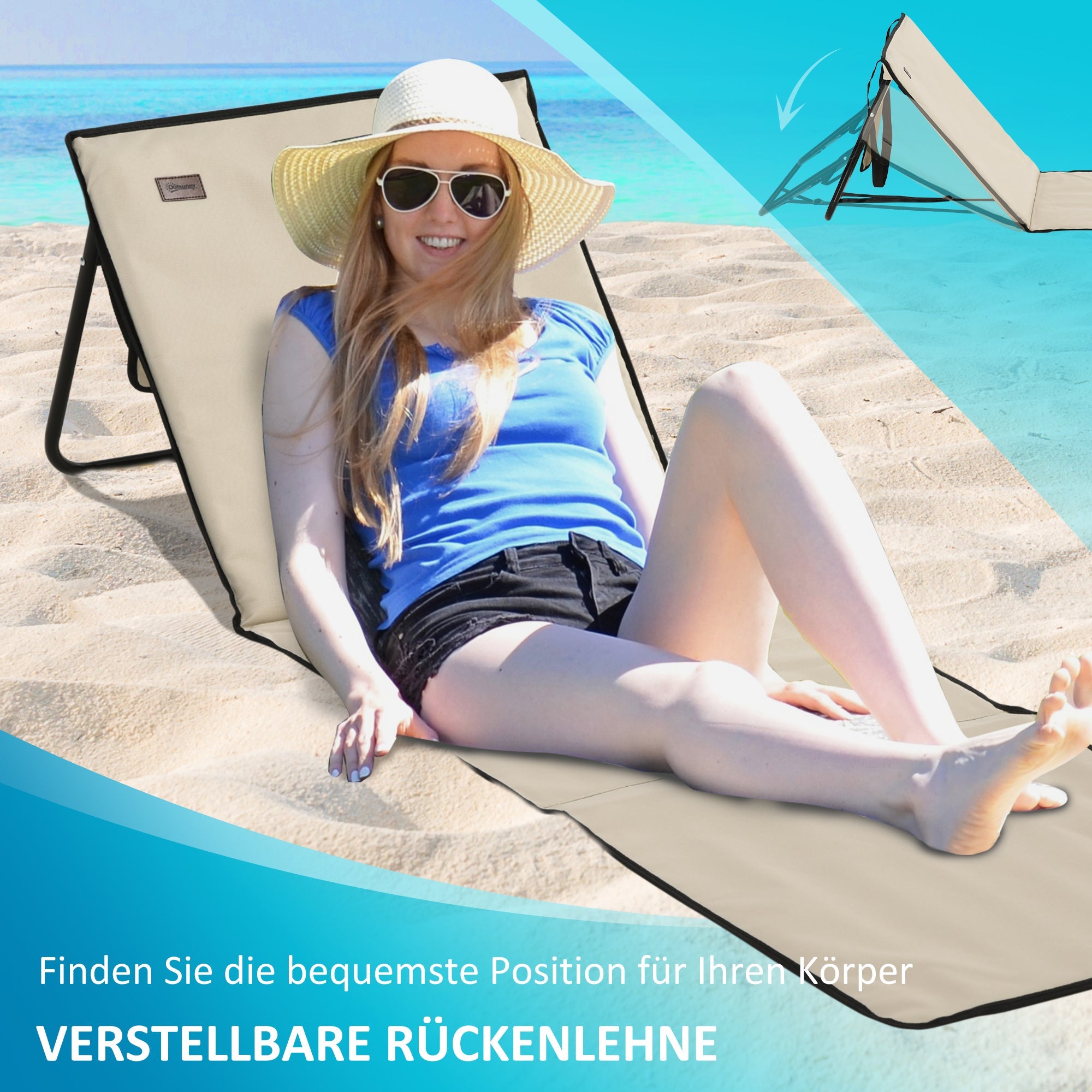 Set of 2 Foldable Beach Mats and Sun Loungers, Adjustable with Carrying Bag and Pocket, Steel/Oxford Fabric