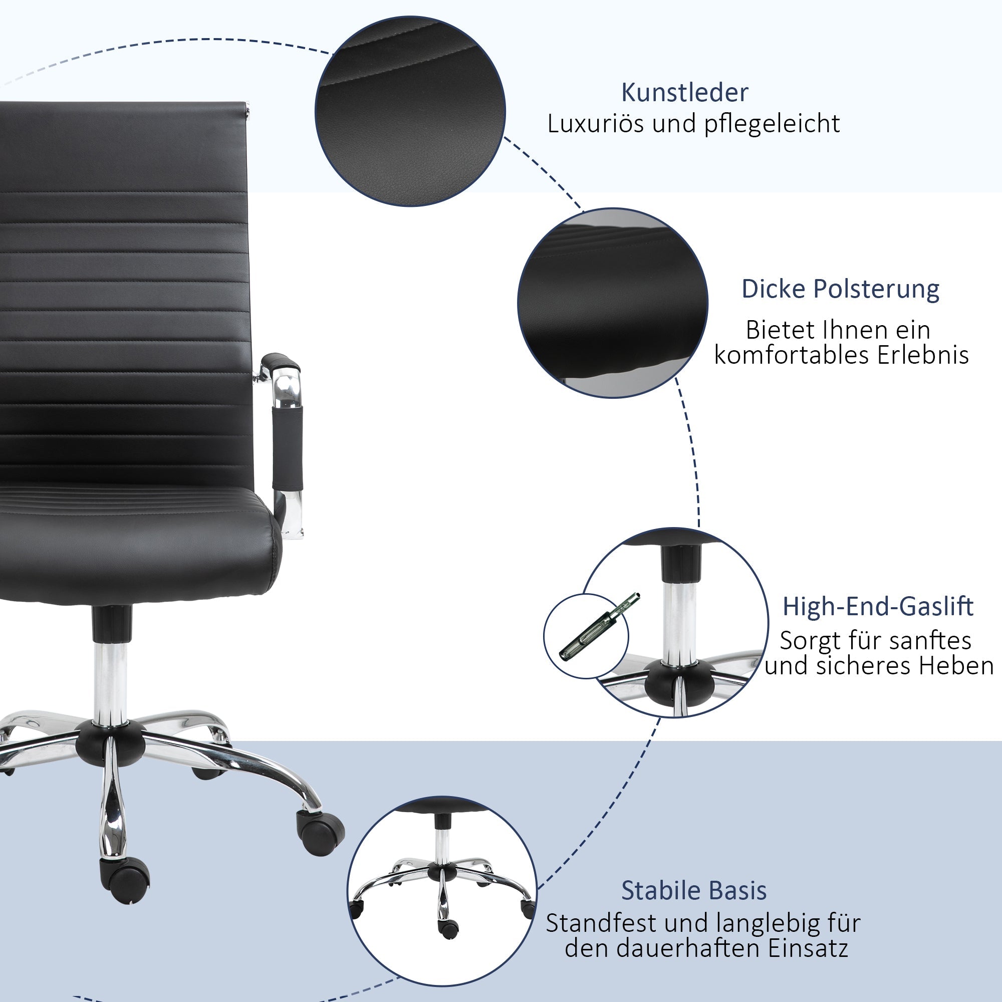 Executive Office Chair Ergonomic Rocking Height Adjustable Faux Leather/Foam, Black
