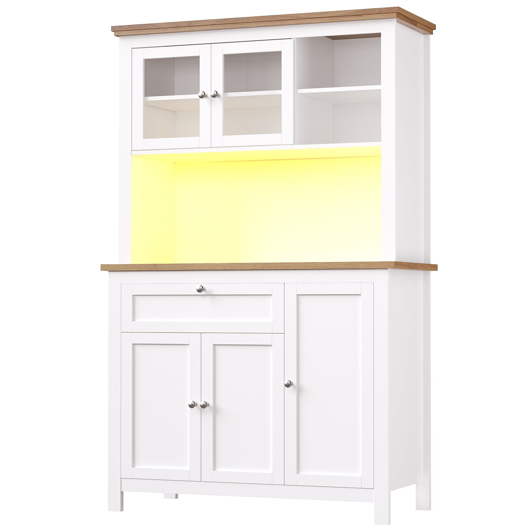 Tall Kitchen Cabinet 104x40x180cm Adjustable Shelves LED Lighting - White