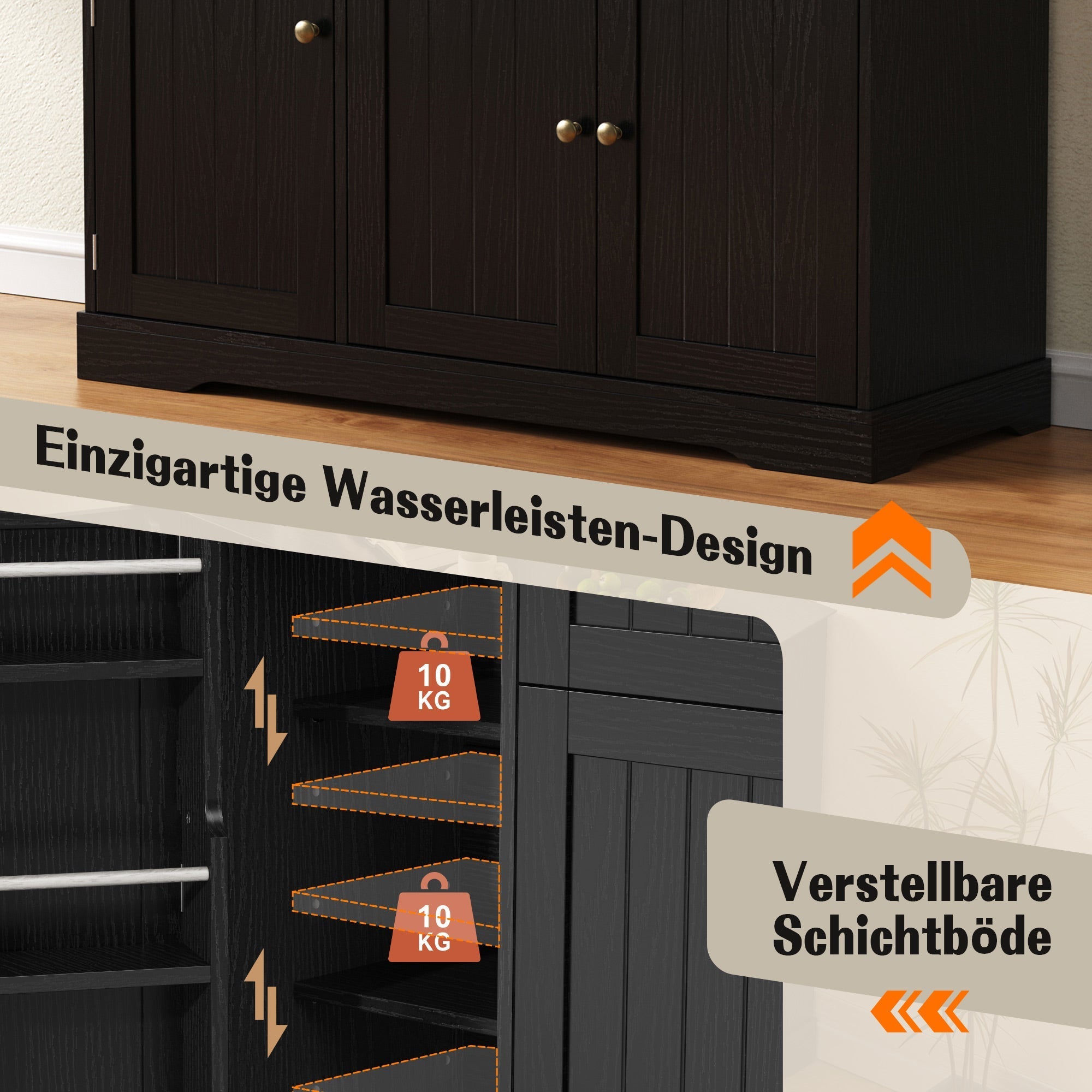 Sideboard Modern Elegant 3 Doors 1 Drawer - Black