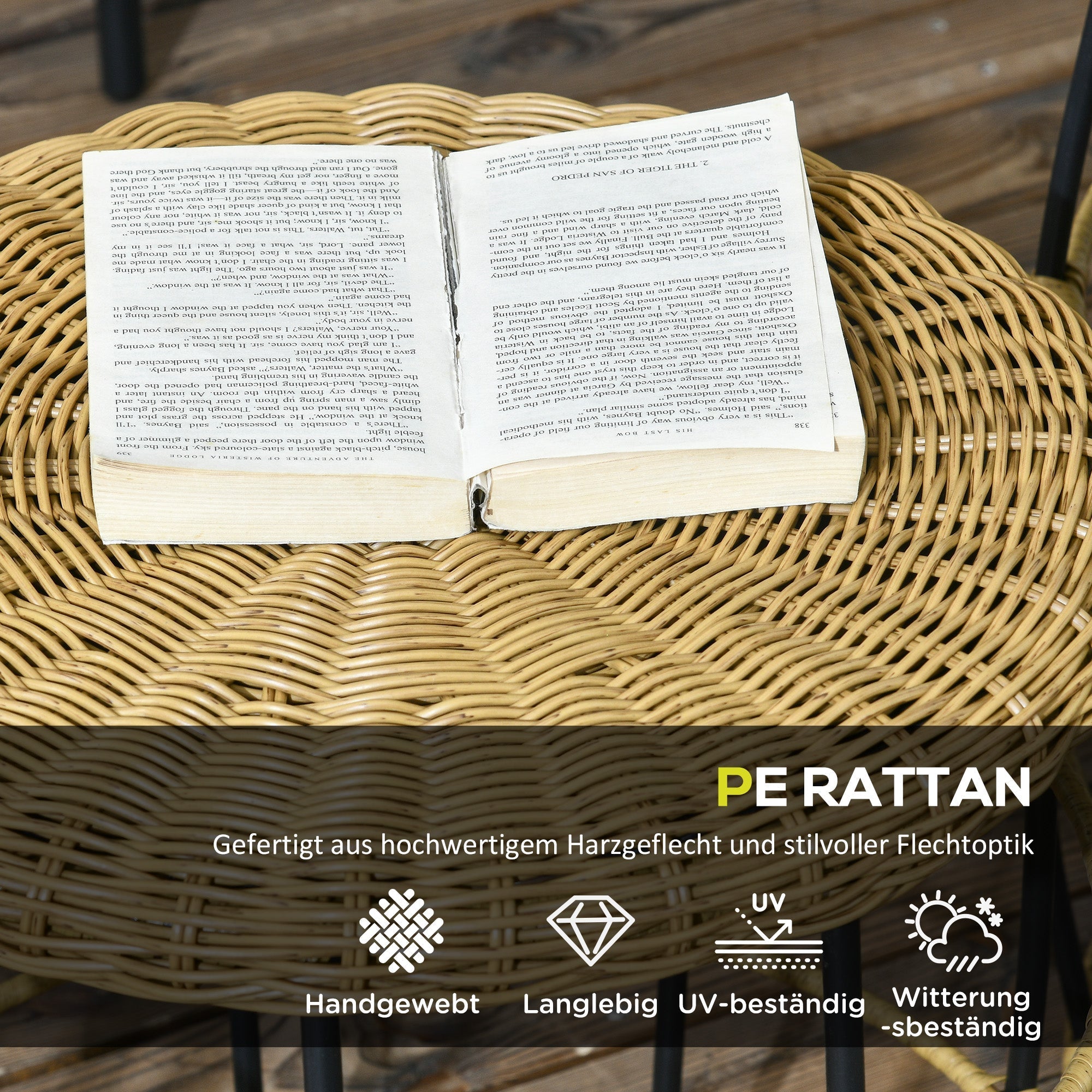 Rattan-Beistelltisch-Set 2-teilig Stapelbarer Couchtisch, Khaki