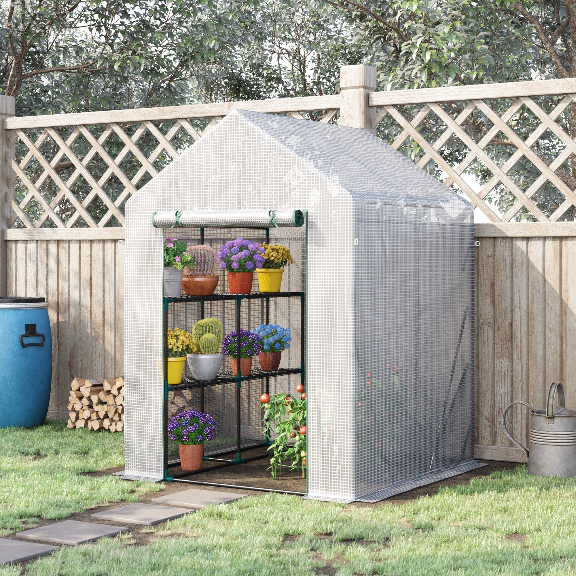 Walk In Greenhouse, Portable 2 Tier Shelf Reinforced PE Cover, Green