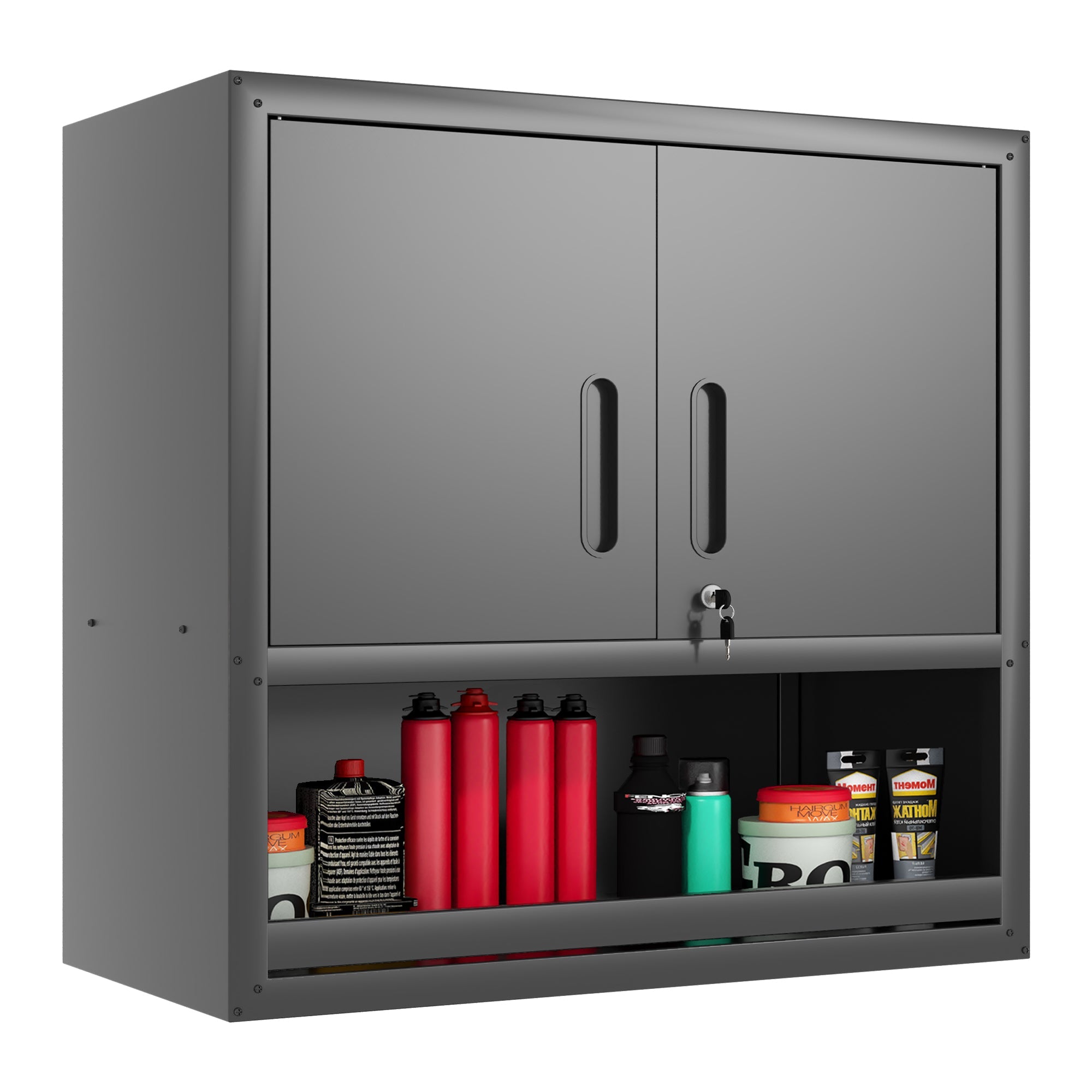 Wall-Mounted Tool Cabinet 77cm High, Locking Door, Adjustable Shelf, Metal