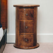 Solid Wood Mini Drum Chest with 3 Drawers, Dark Brown