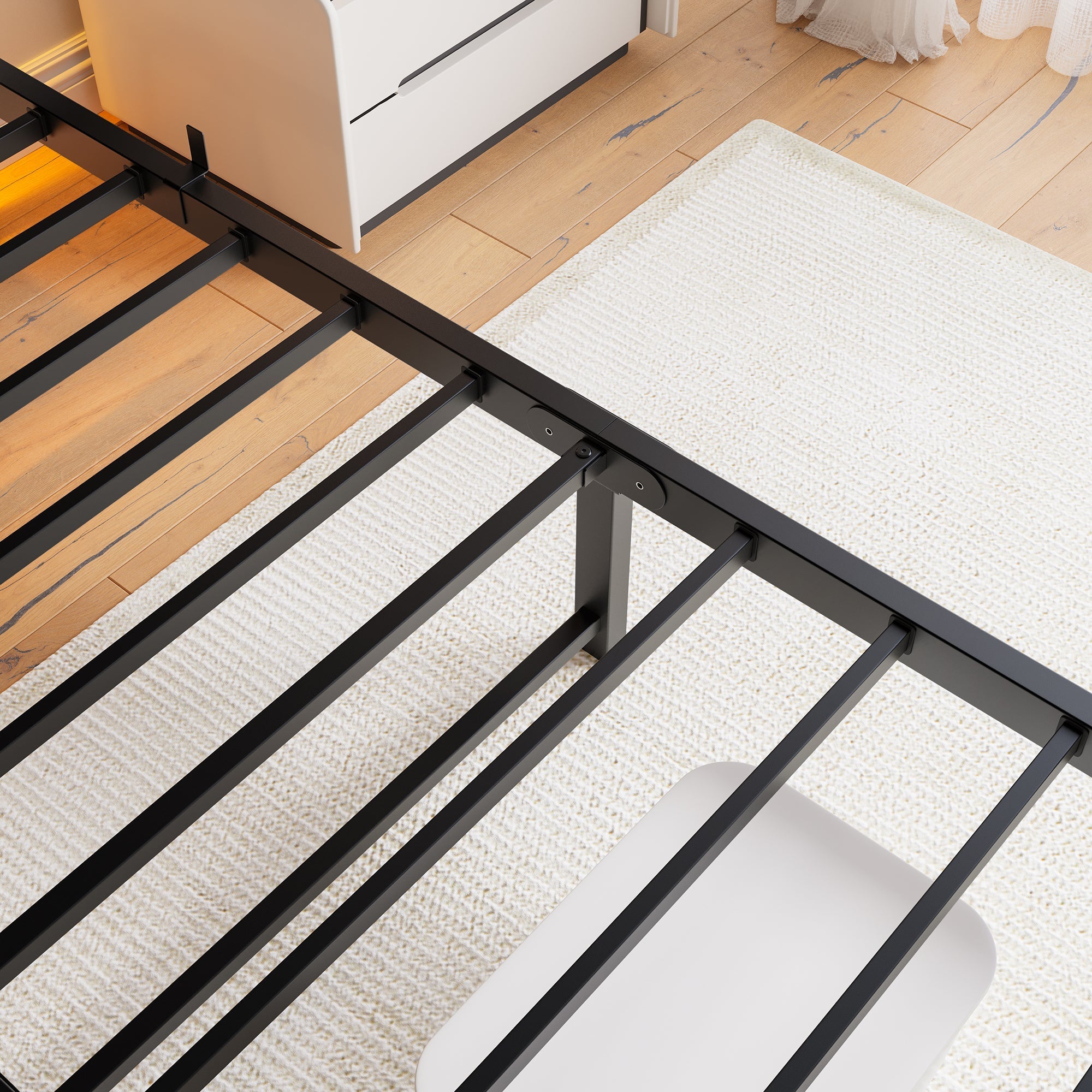 Metal Bed Frame 140x190cm LED USB Charging Storage - Metal