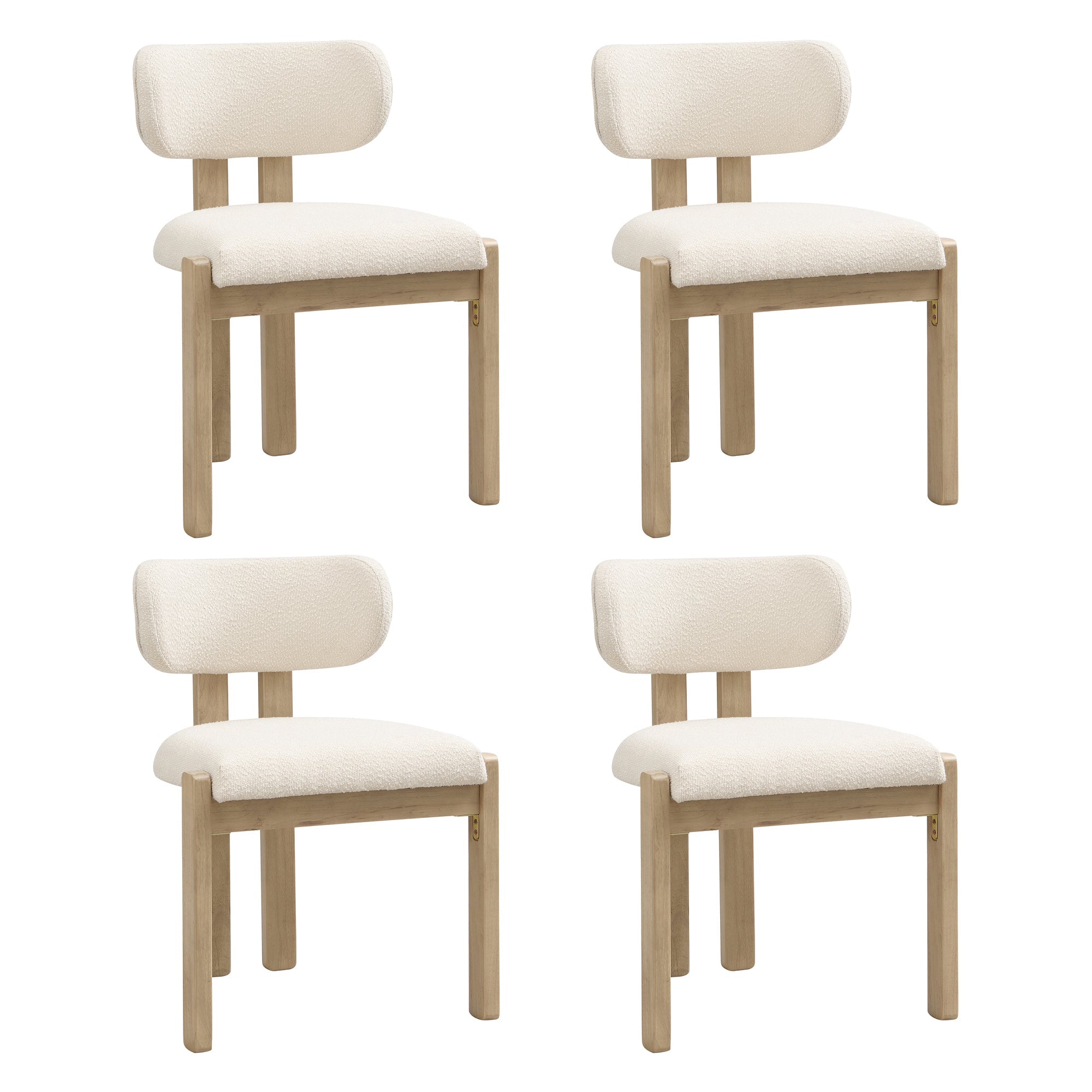 Set of 4 Solid Wood Dining Chairs, Modern Bouclé Upholstered for Living Room and Cafe, Natural Color