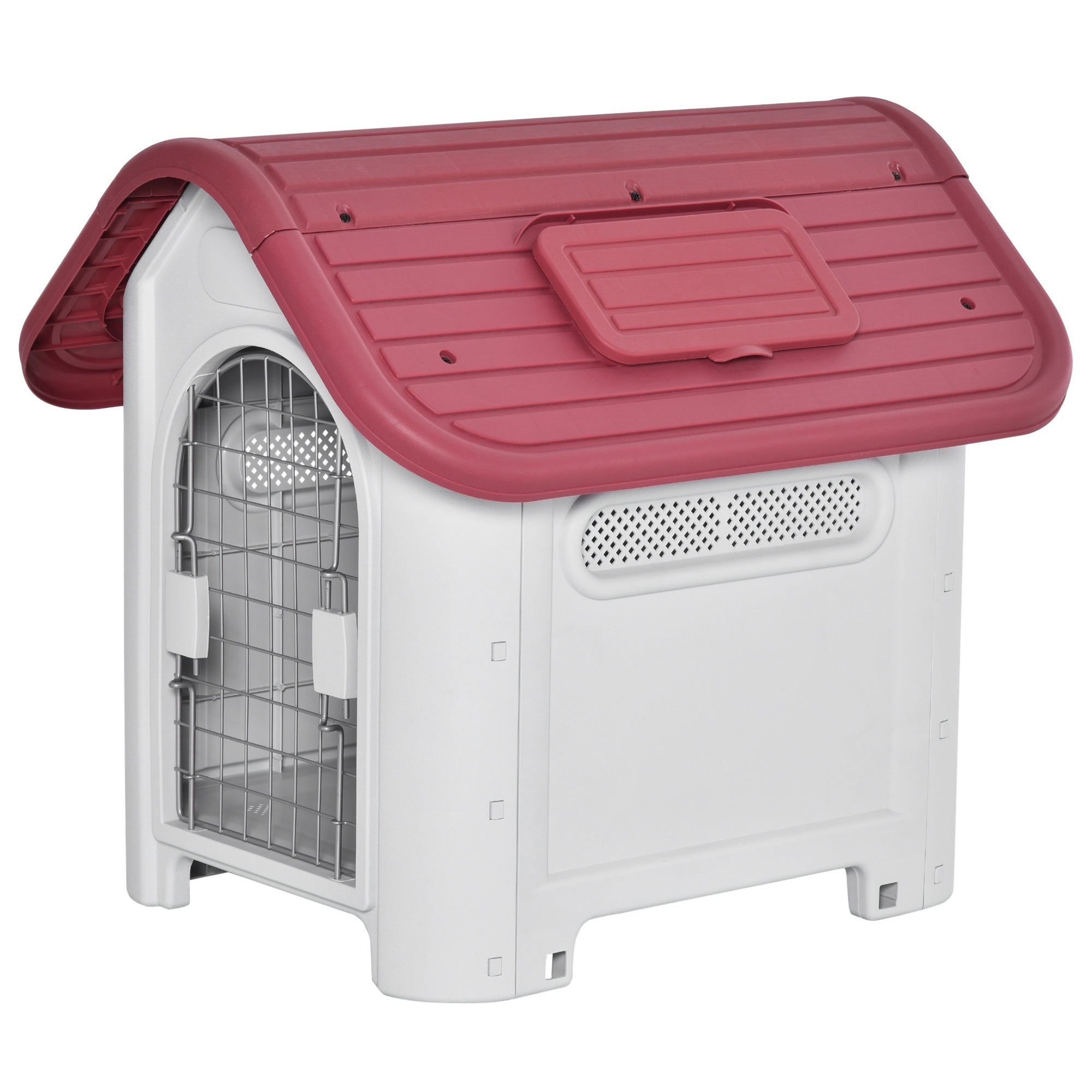 Hundeaußenzwinger mit Dachluke, Tor, Luftzirkulation, Rot