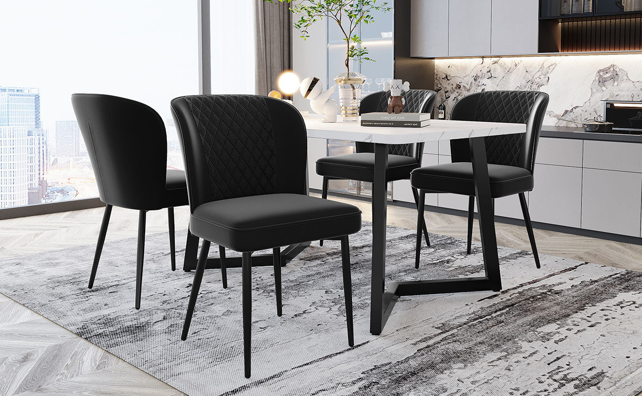 Velvet Dining Chair (4 Pcs) with Metal Legs, Upholstered, Black