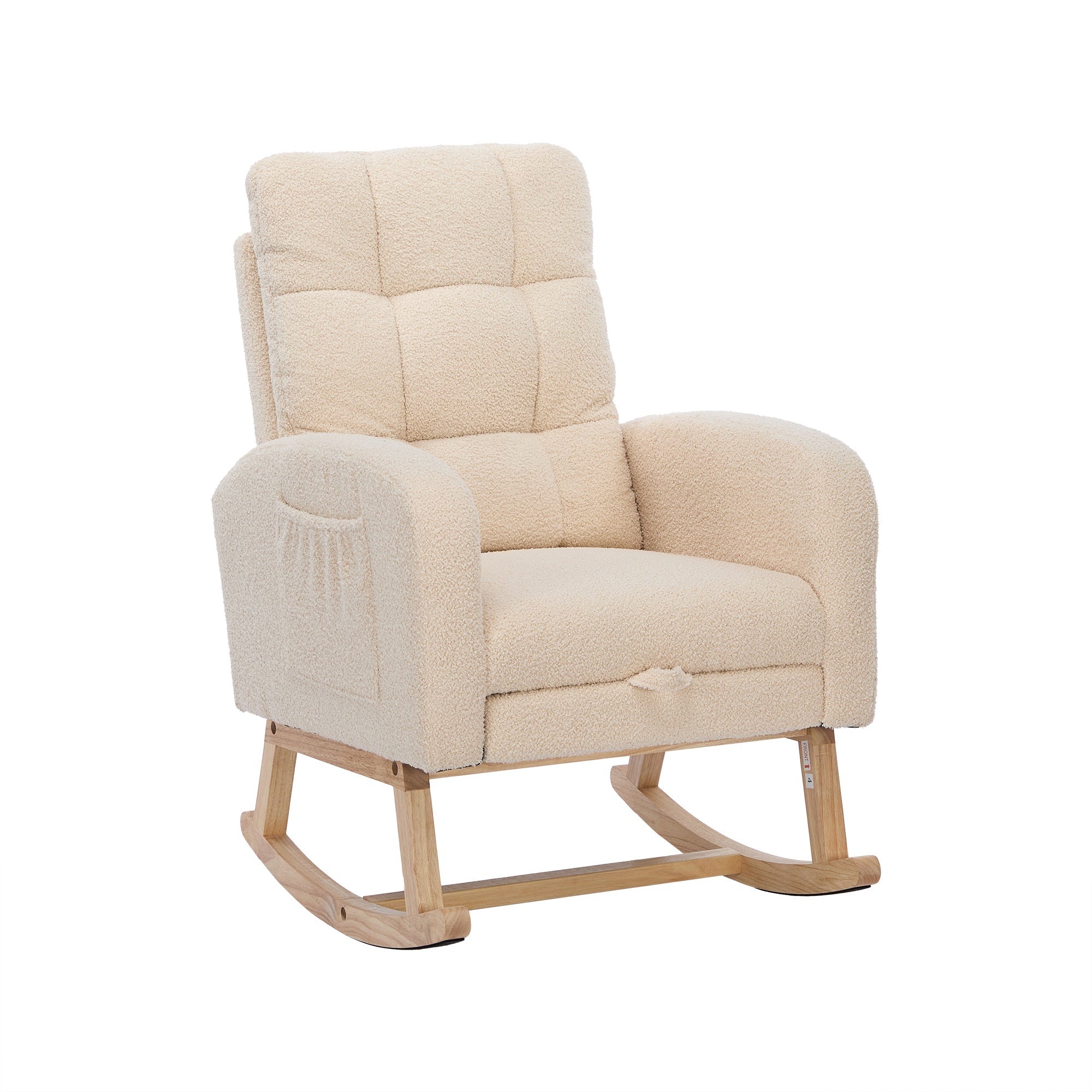 Teddy Velvet Rocking Chair, Solid Wood Frame & High Foam Padding, Beige