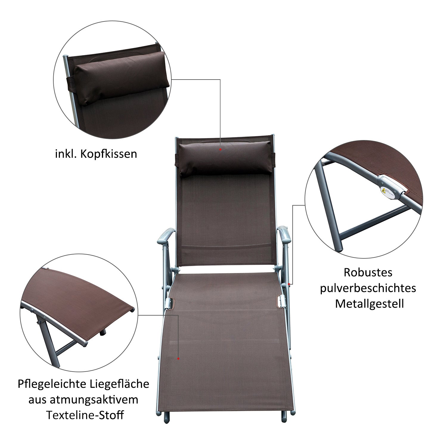 Sun Lounger Folding Relaxation Lounger with Cushion, Brown