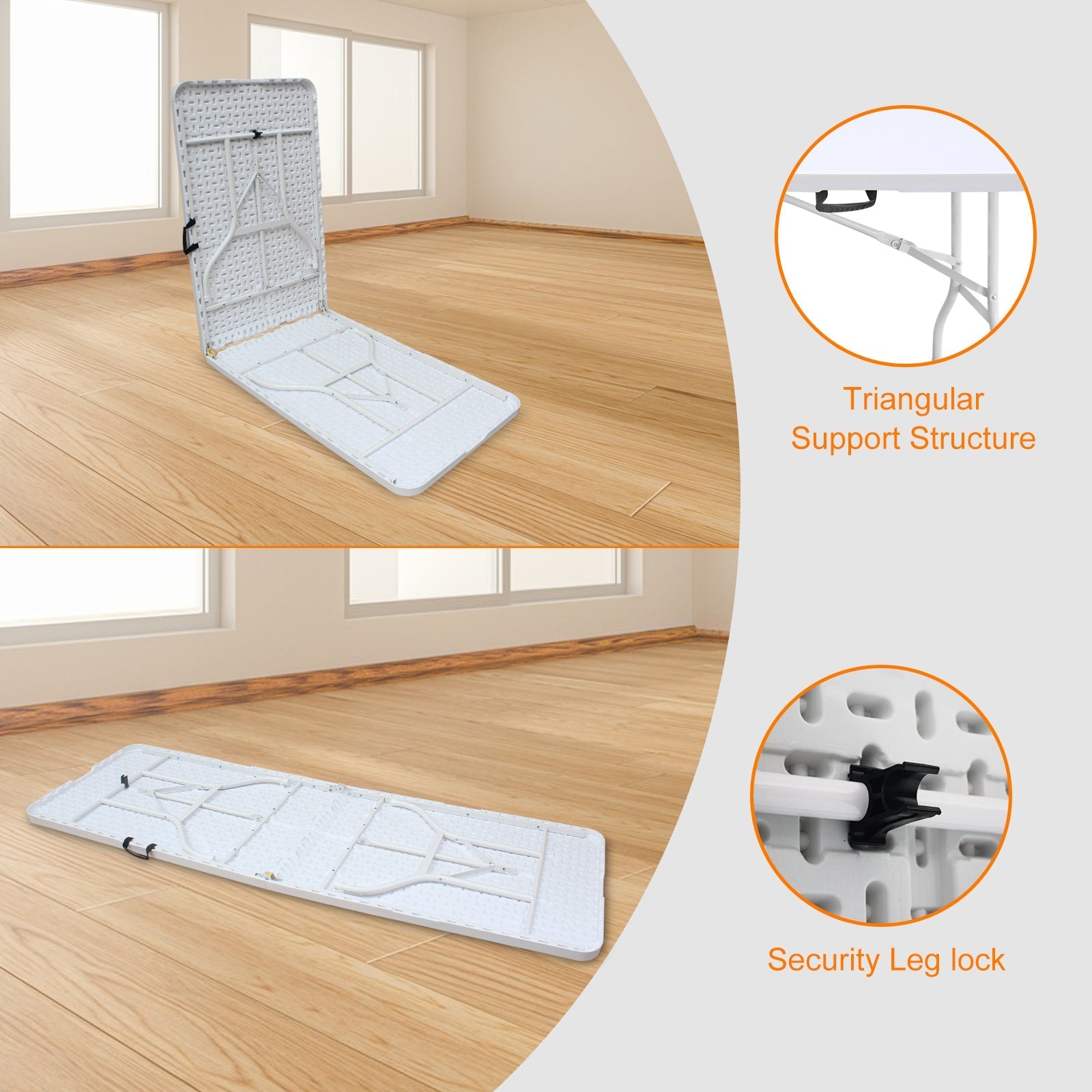 Klapptisch 244cm, tragbar, strapazierfähig, weiß