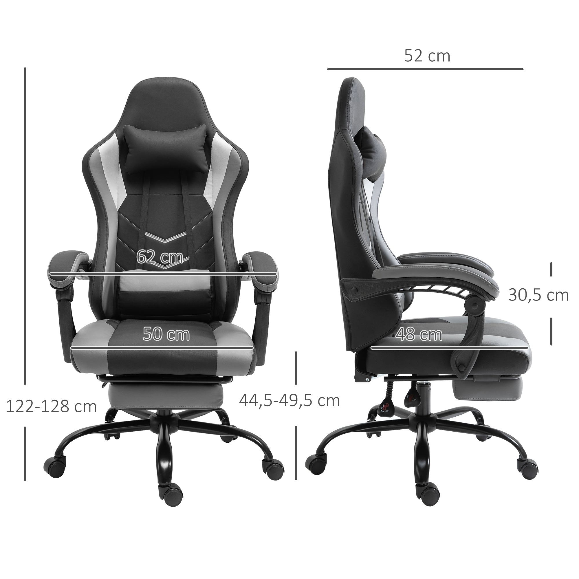 Vinsetto Gaming Chair, Ergonomic, Height-adjustable, Black