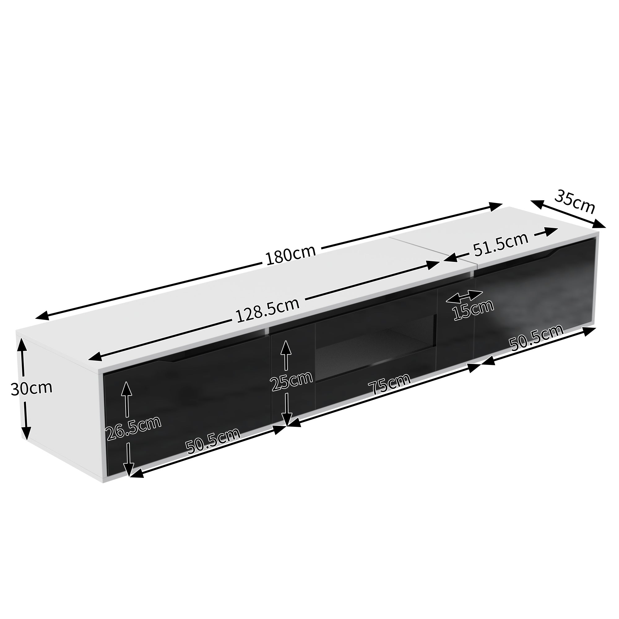 TV Cabinet, high-gloss with LED lighting, black and white