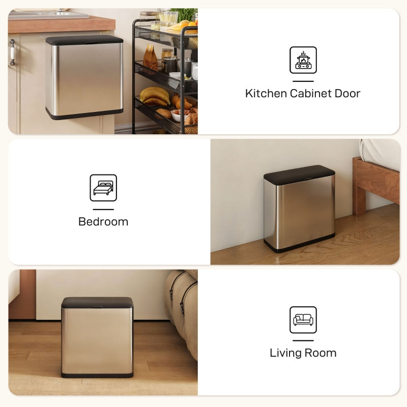 8L Hanging Kitchen Bin with Lid and Removable Inner Bucket, Stainless Steel