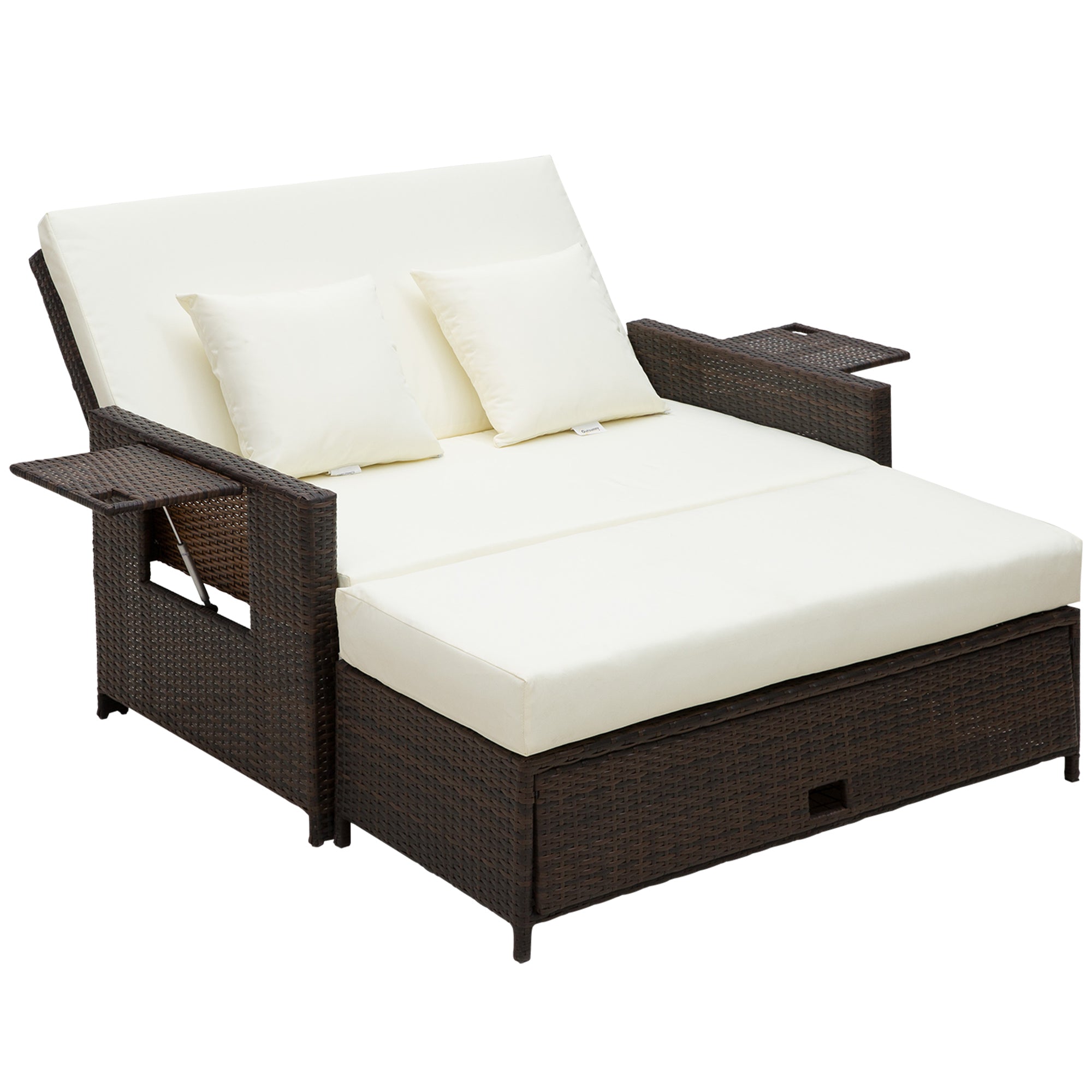 Rattan Sun Lounger 2 Seater Day Bed Brown