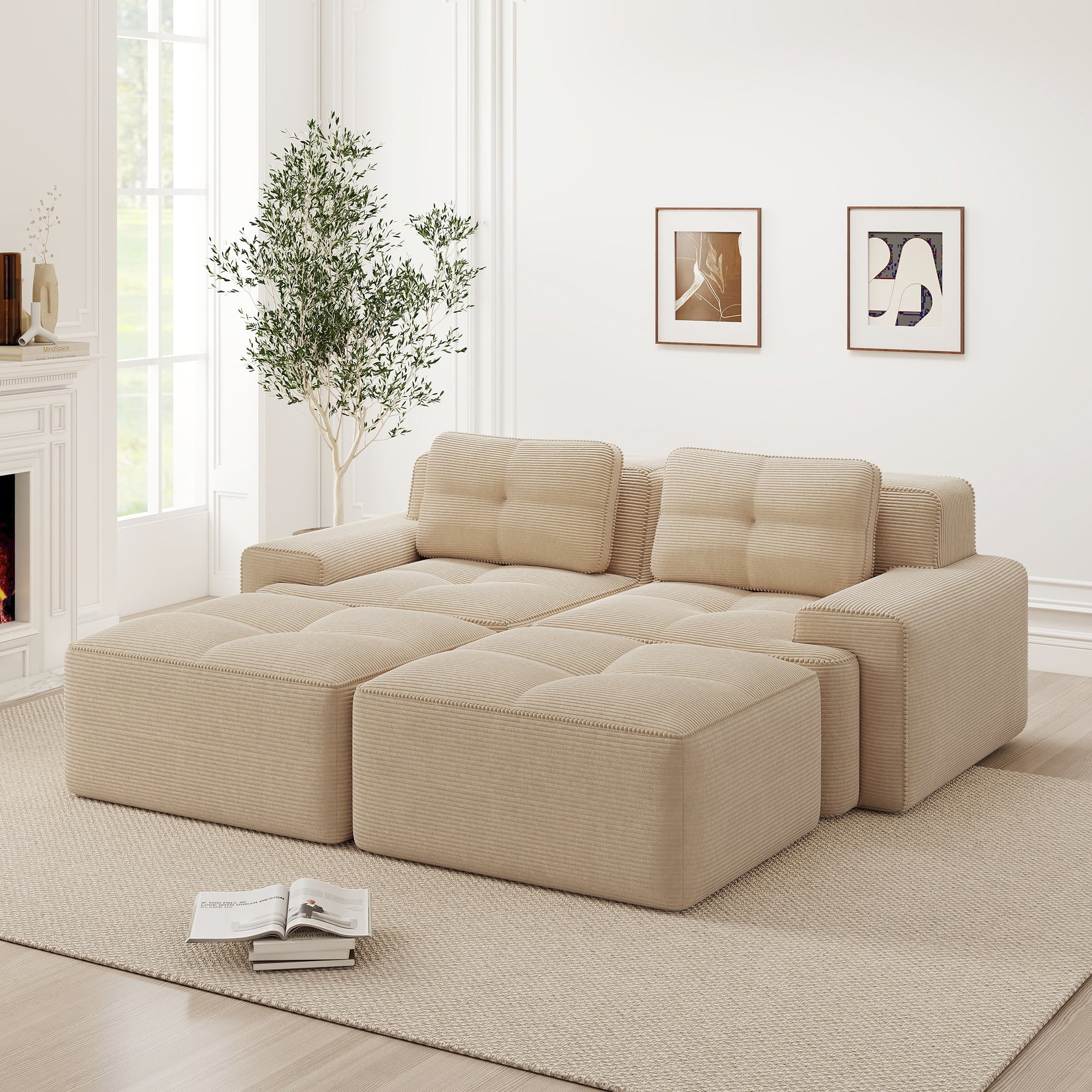 Cloud Modular Sofa U-Shaped Ottoman 2-Seater - Corduroy Beige