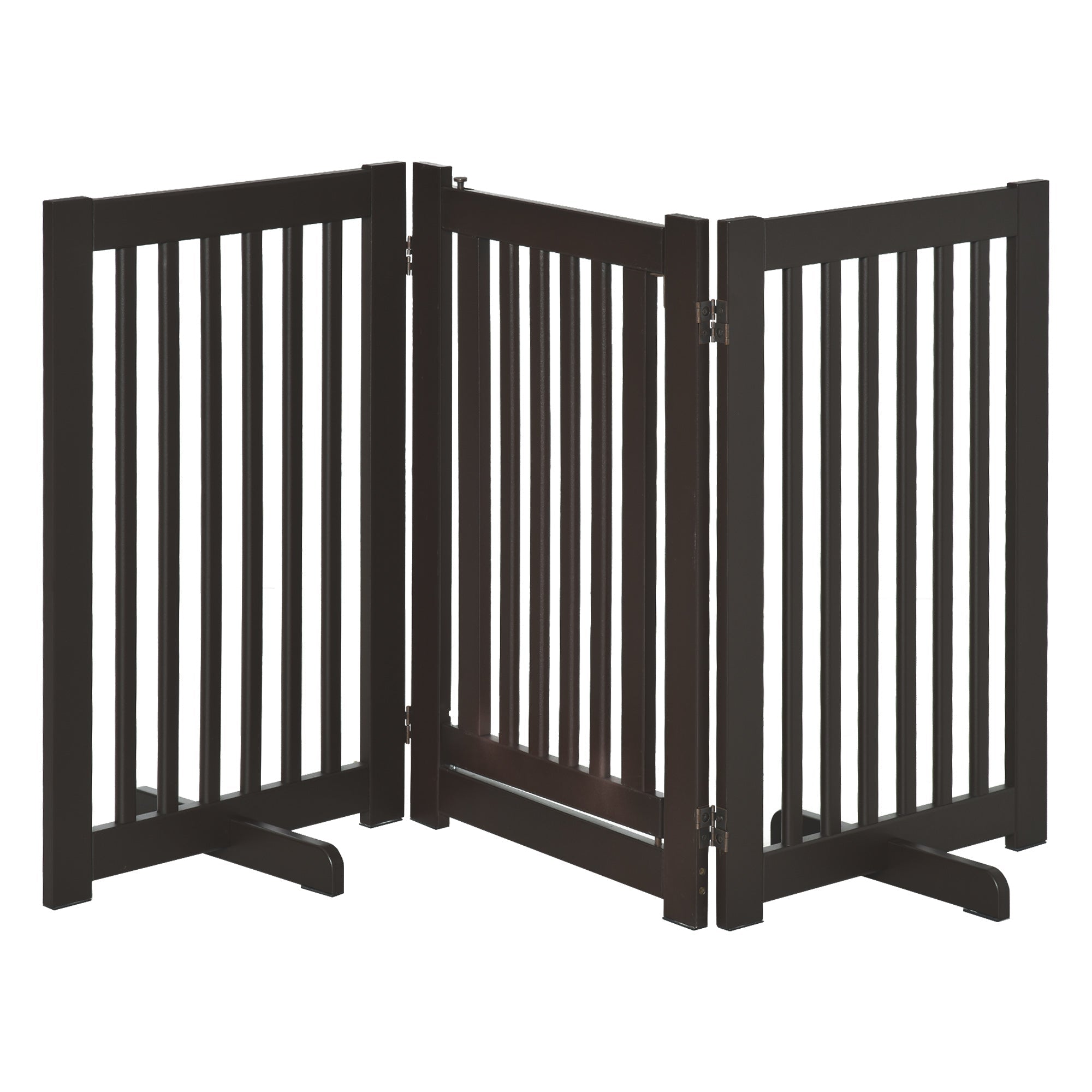 Dog Gate, Freestanding Adjustable Foldable, Dark Brown Wood