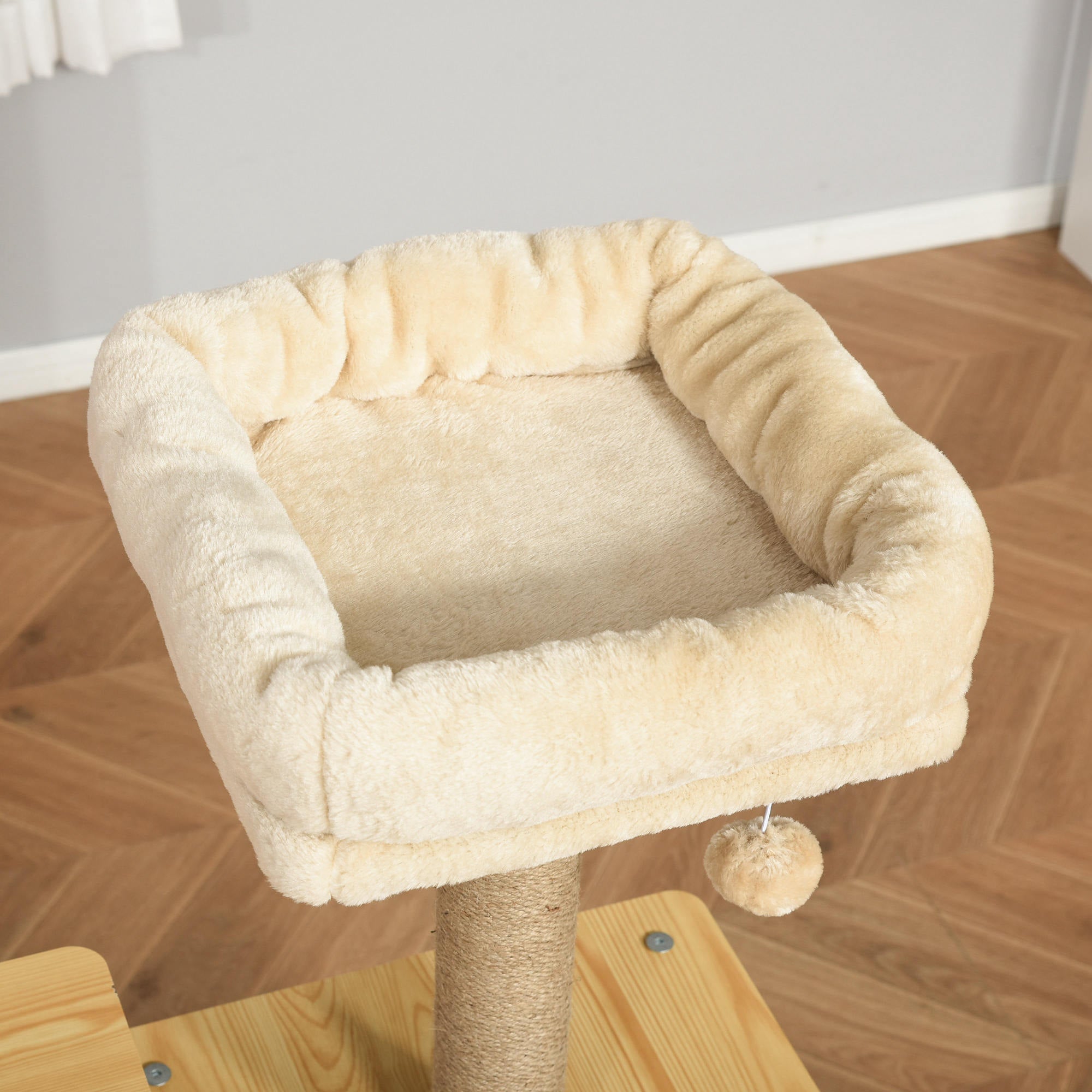 Cat Tree Wood with Climbing & Cave, Jute Posts, 60x40x130cm, Yellow
