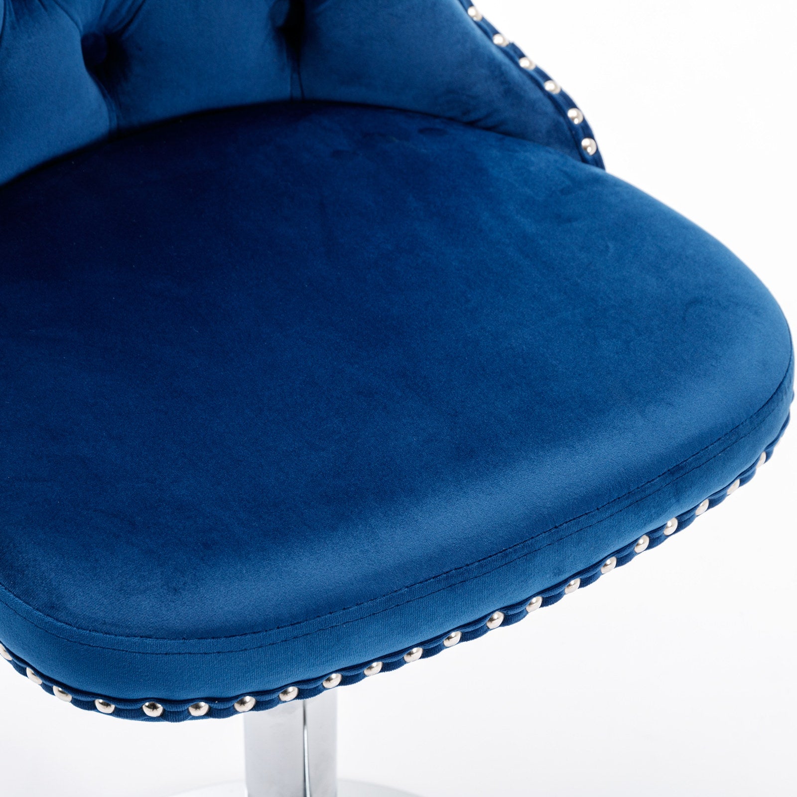 Swivel Velvet Barstools Adjustable Height Tufted Chrome Base Set of 2 - Blue