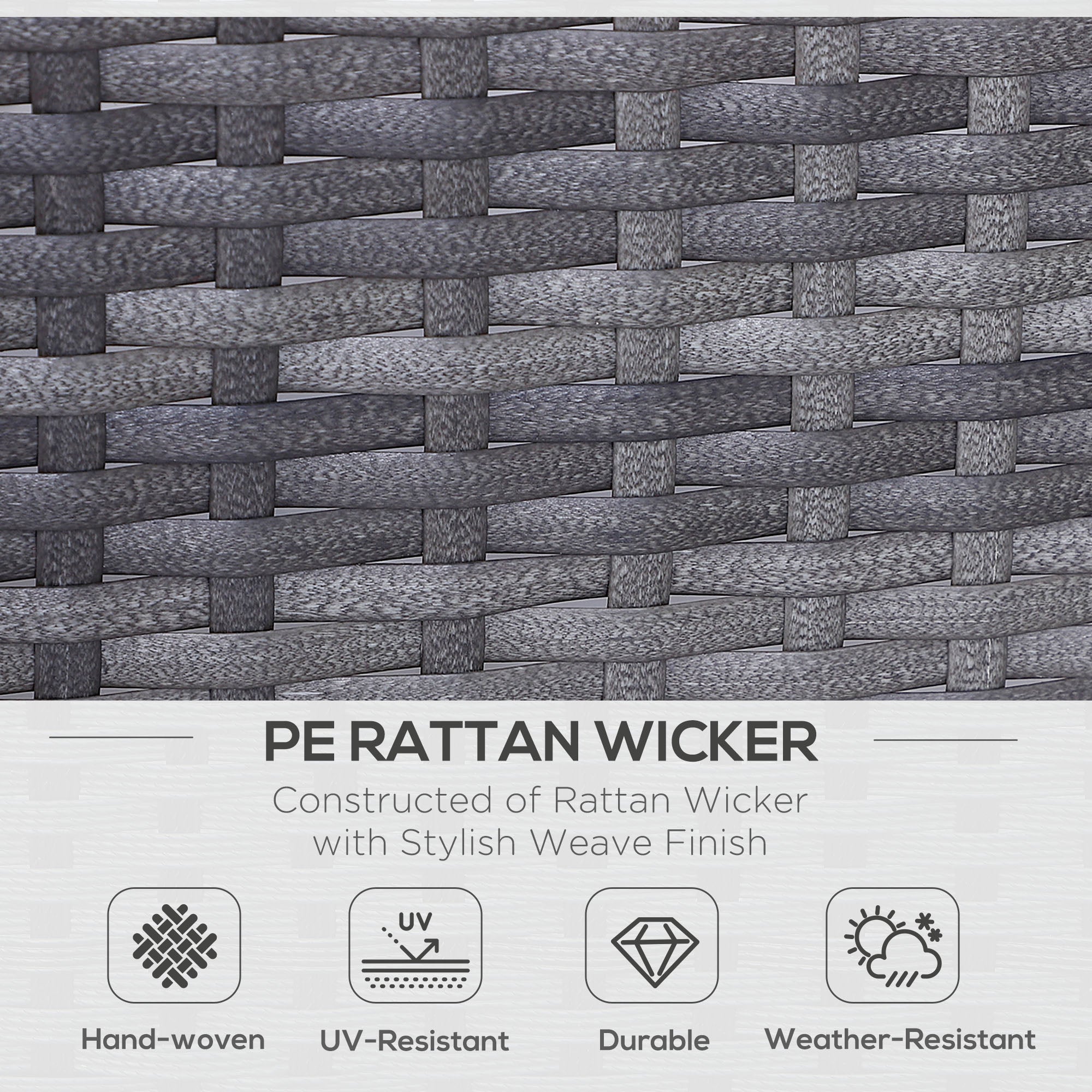 2-Seater Garden Bench, PE Rattan Outdoor with Centre Table, Grey