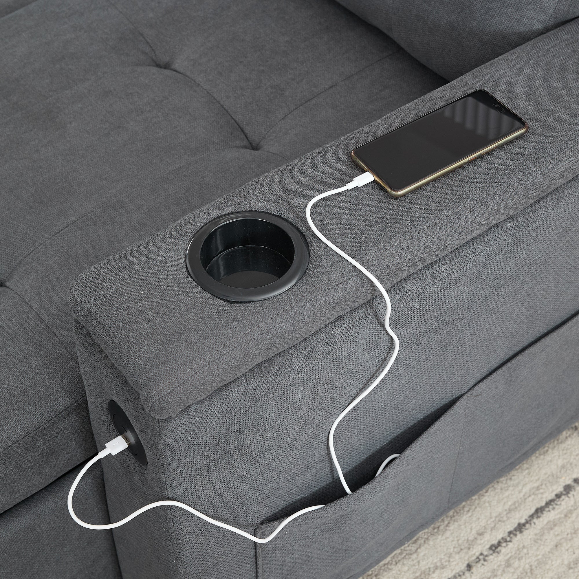 Treviso L-Shaped Sofa Bed with LED Lighting and Storage, Grey