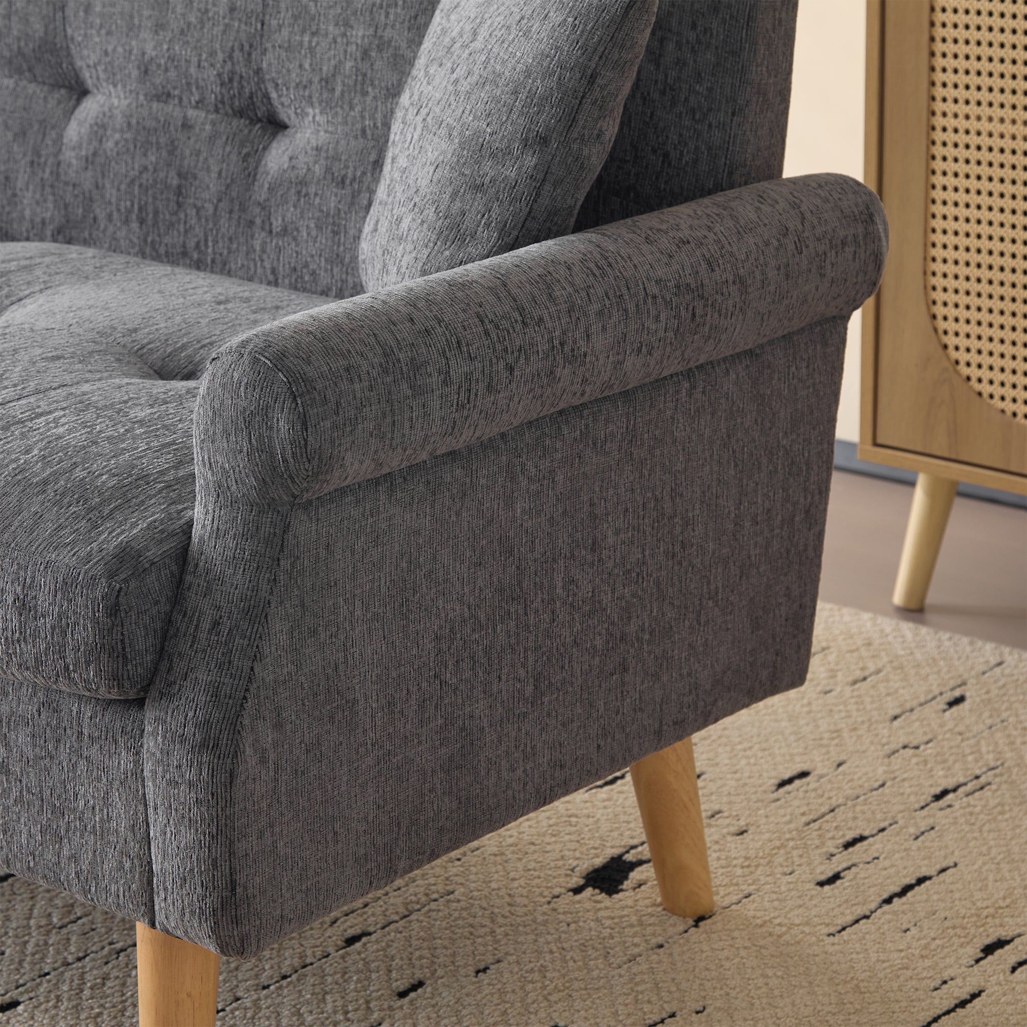 Sofa, Double Upholstered with Thick Cushions, Chenille Fabric