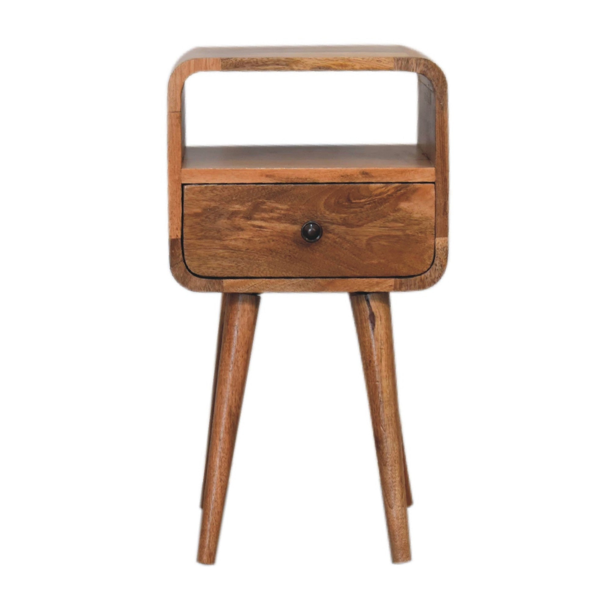 Mini Curve Bedside, 1 Drawer Open Slot, Solid Oak-ish Wood