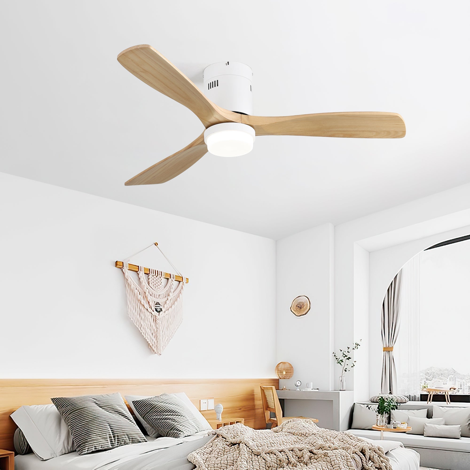 52-inch Ceiling Fan with Remote, 6 Speed, 18W LED Light, Solid Wood