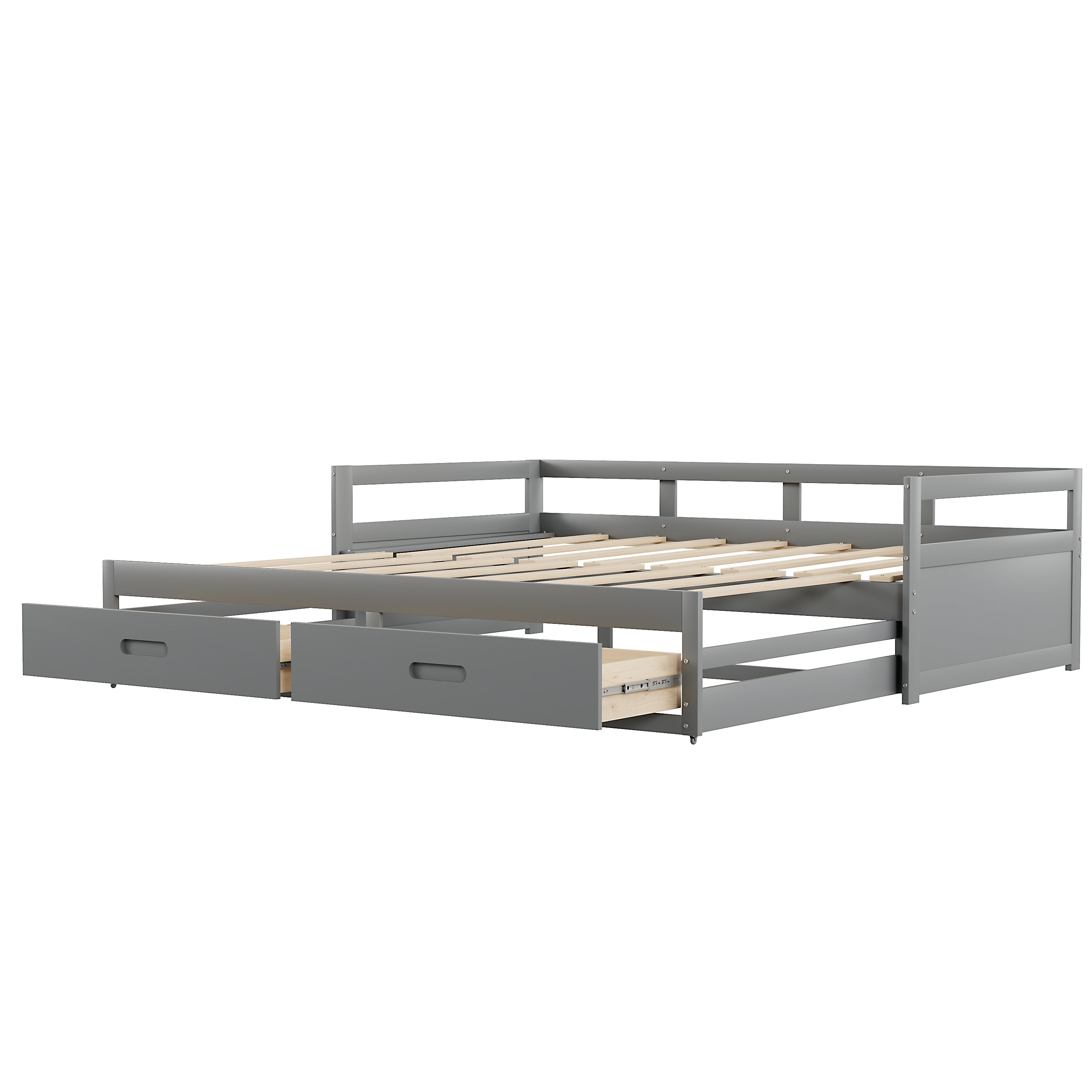 Pull-out Sofa Bed, 90/180*200 cm with Drawers, Pine, Grey