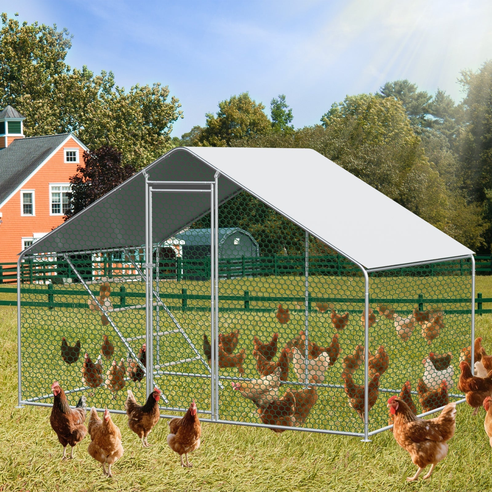 Chicken Run, 3x2x2m Safety Lock Waterproof PE Cloth, Metal