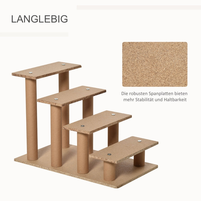 Hundetreppe 4-stufig, Haustiertreppe 35cm, Plüsch-Look, Hellgrau