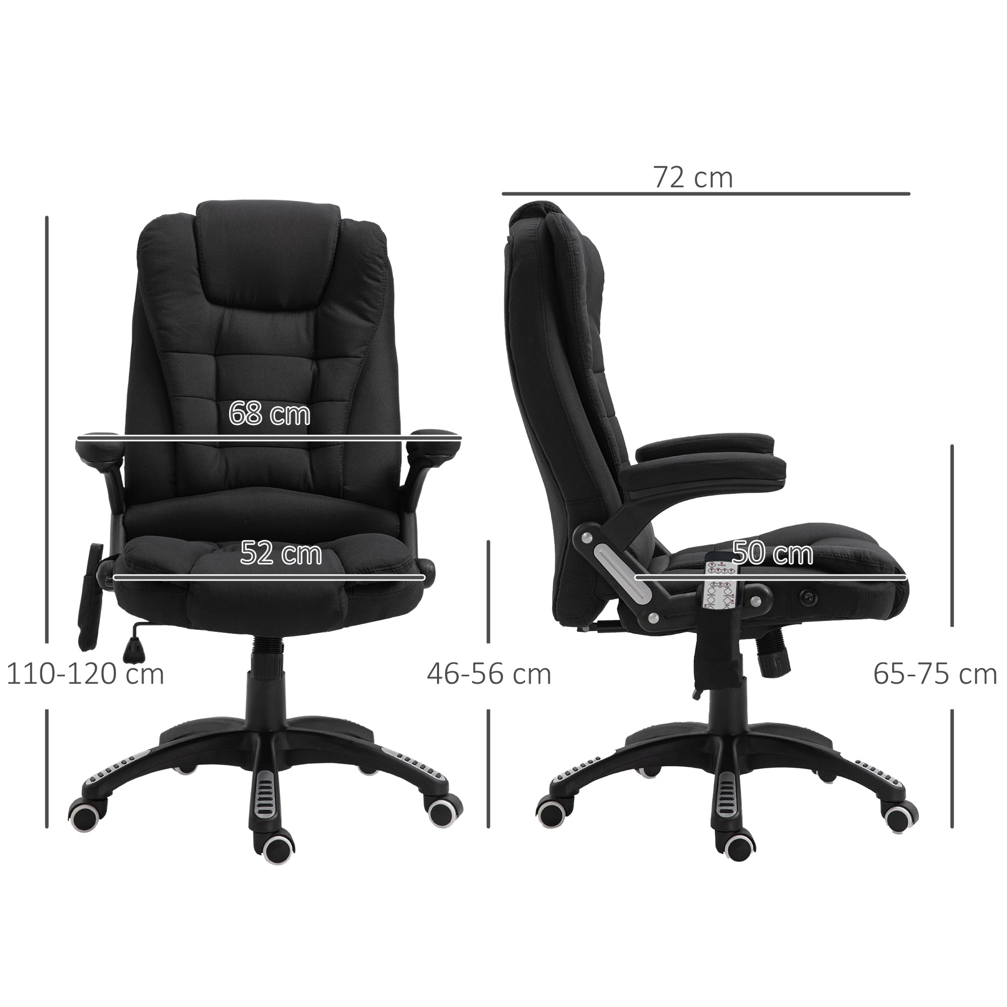 Vinsetto Office Gaming Chair, Massage Function, Height Adjustable, Black