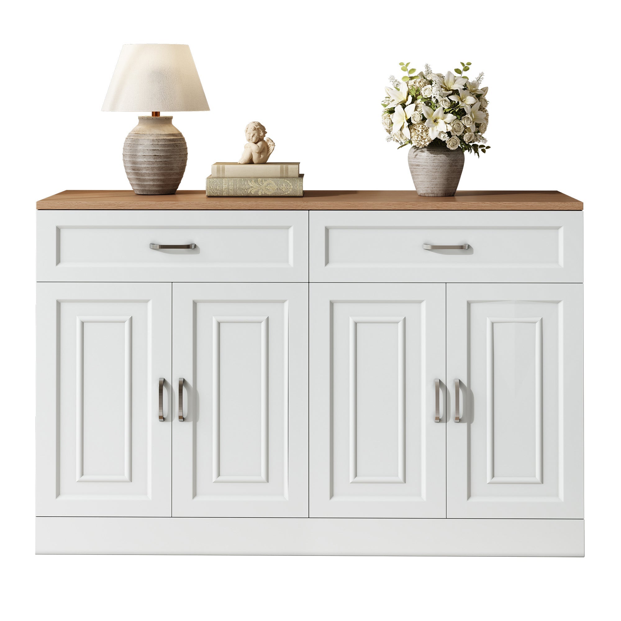 Sideboard with Shelves and Rebounder, Natural Wood Grain